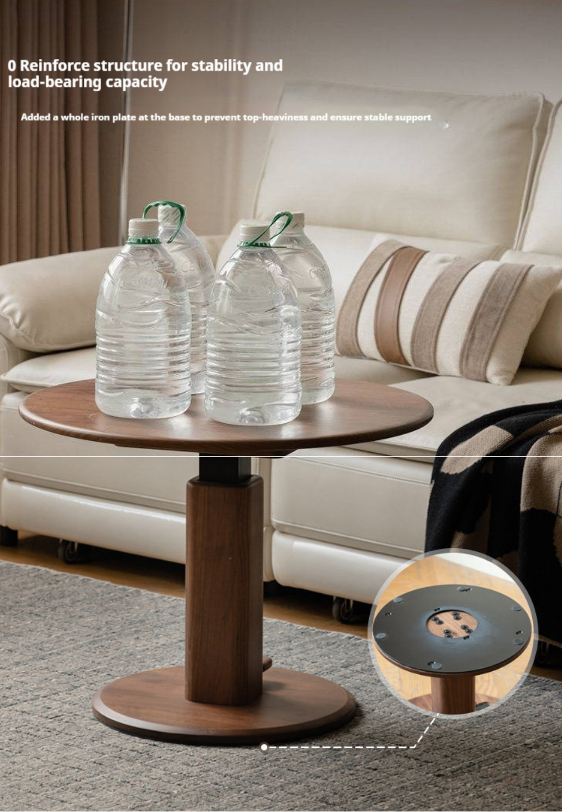 Black Walnut, Golden Sandalwood, Oak Round Solid Wood Coffee Table