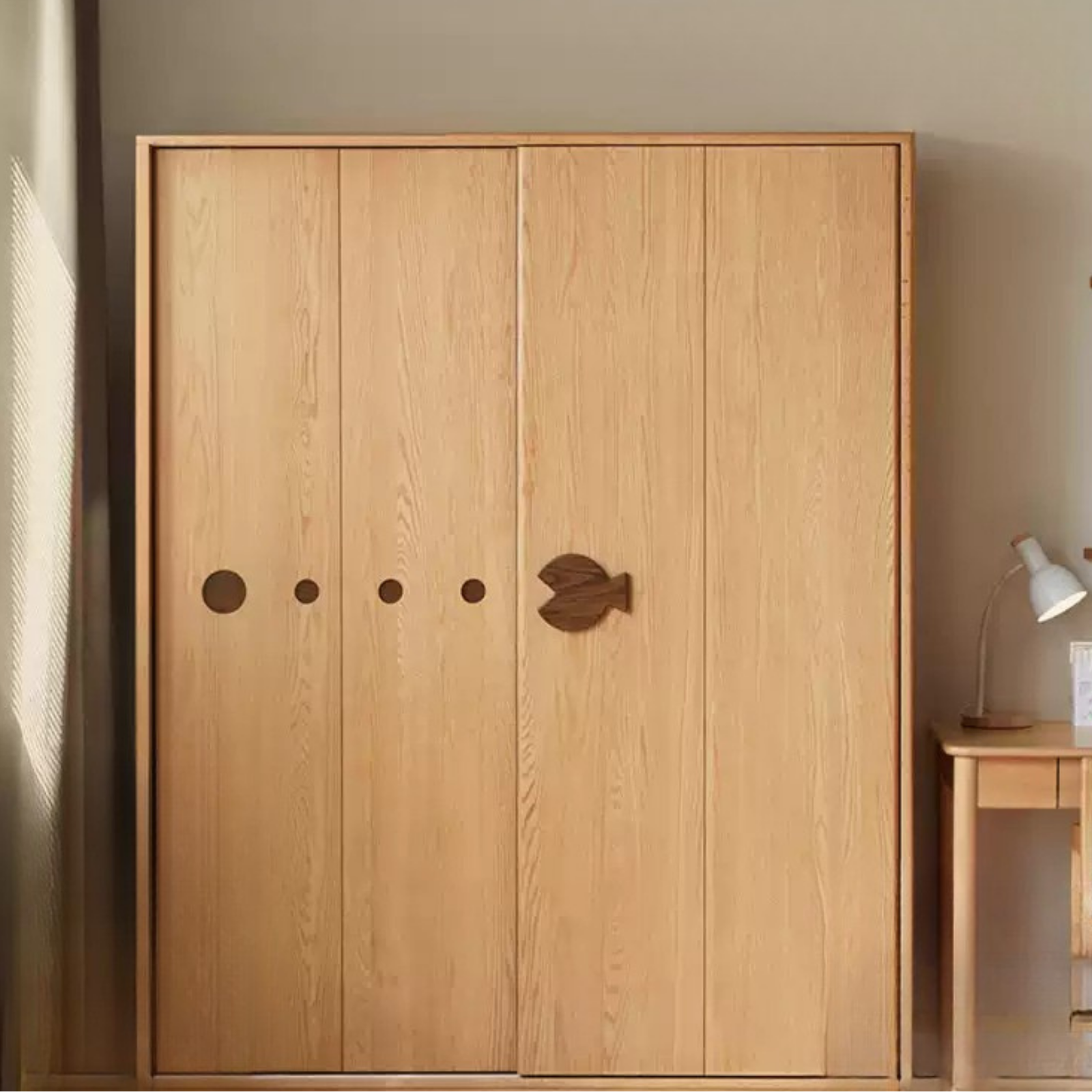 Oak Solid Wood Kids Sliding Door Wardrobe