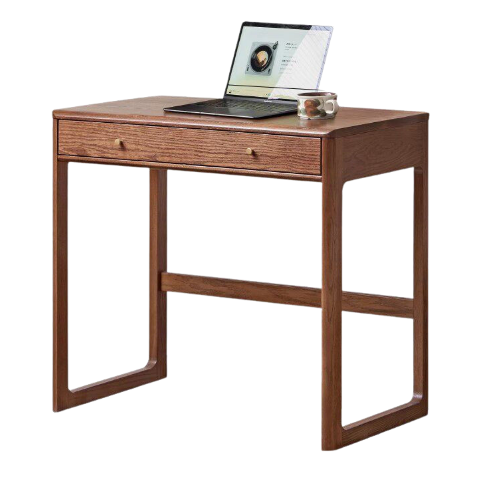 Oak Solid Wood Small Office Desk Walnut Color
