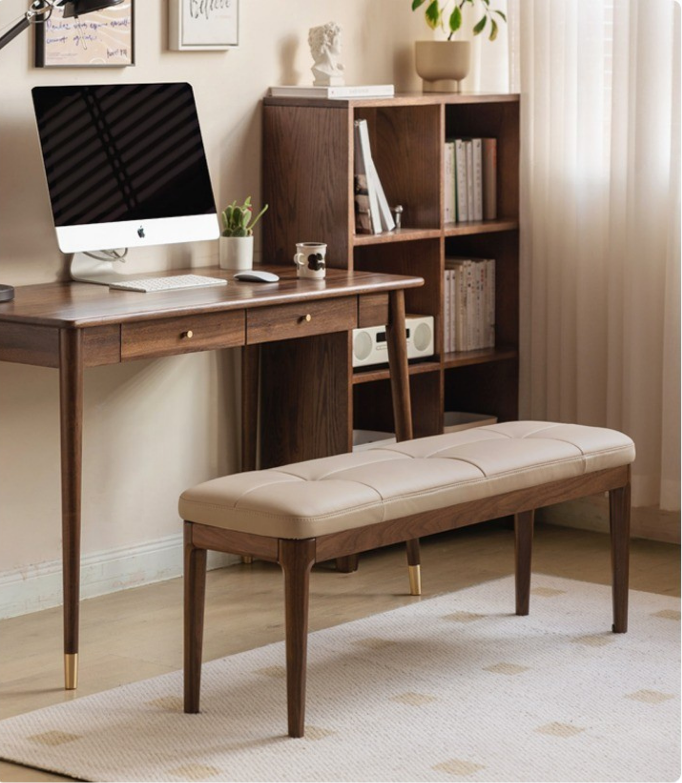 Black Walnut Solid Wood Long Bar Soft Bench