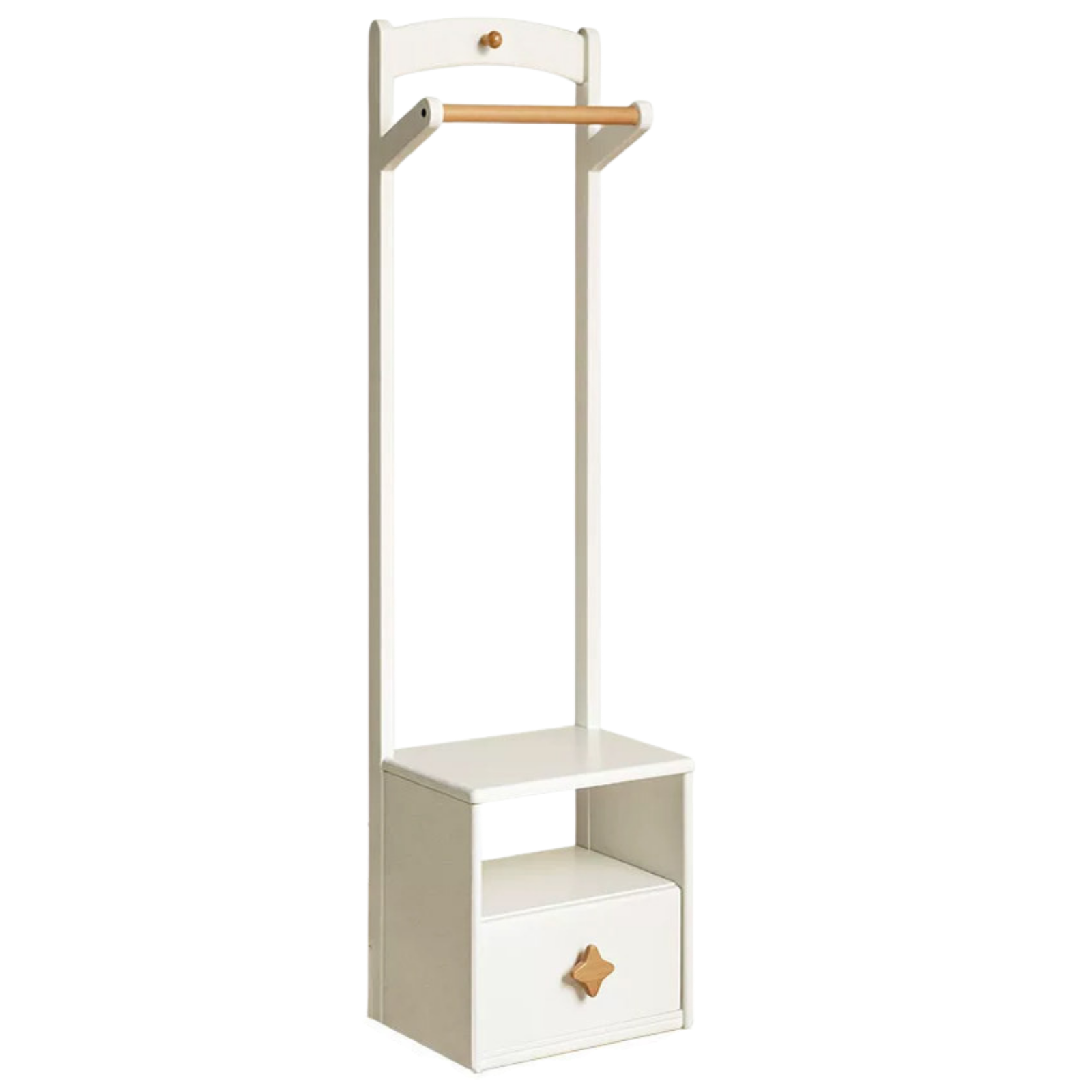 Beech, Tulipwood Solid Wood Kids Nightstand With Clothes Hanger-