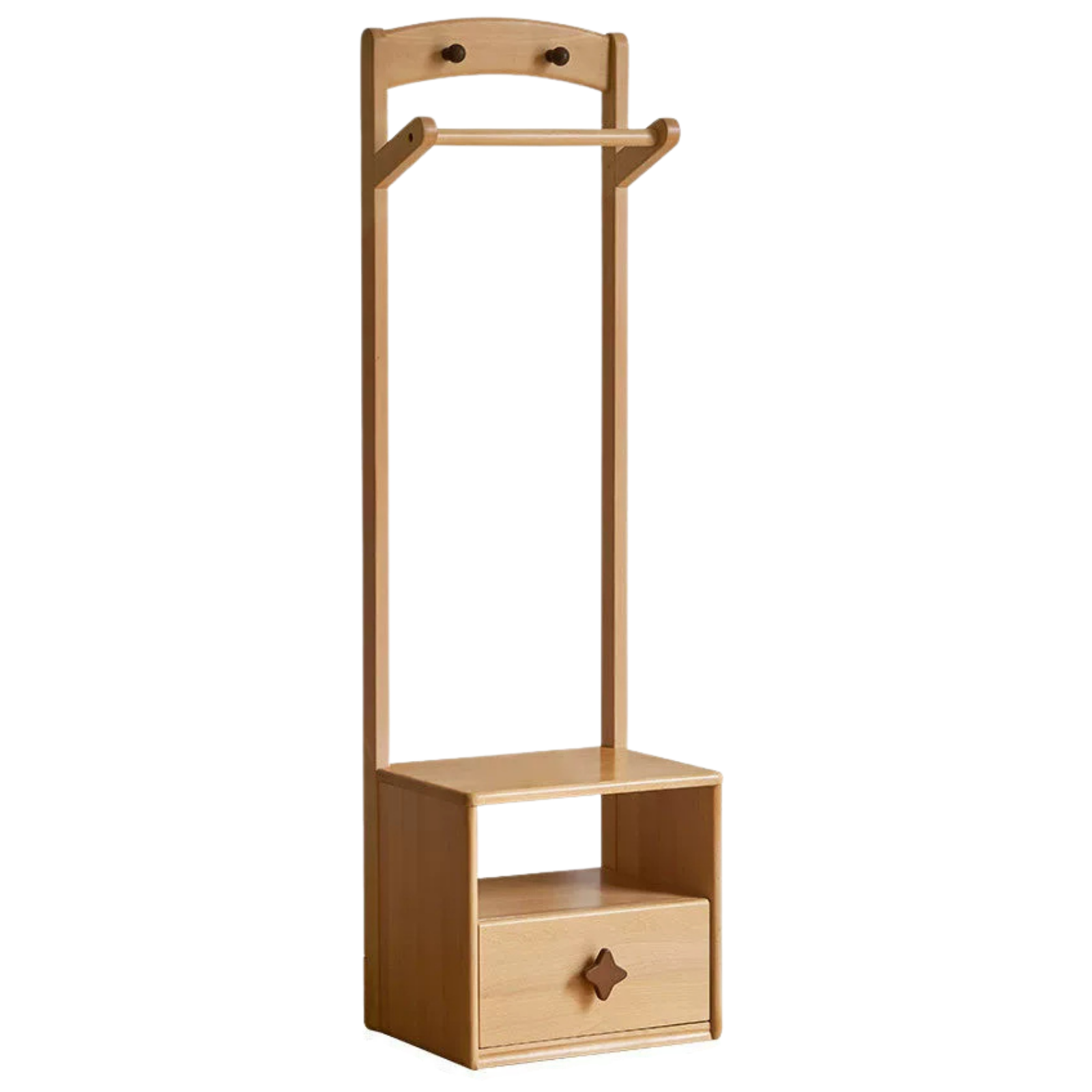 Beech, Tulipwood Solid Wood Kids Nightstand With Clothes Hanger-