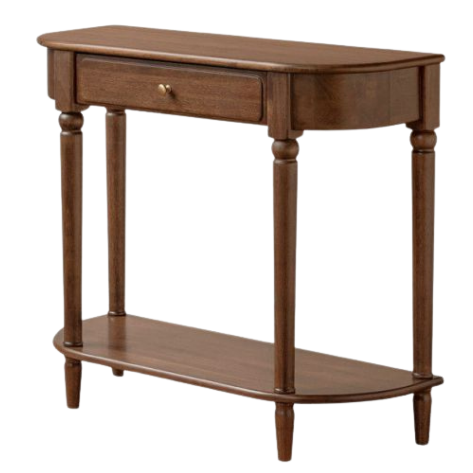 Sandalwood Solid Wood Traditional Demilune Console Table with Turned Legs and Drawer