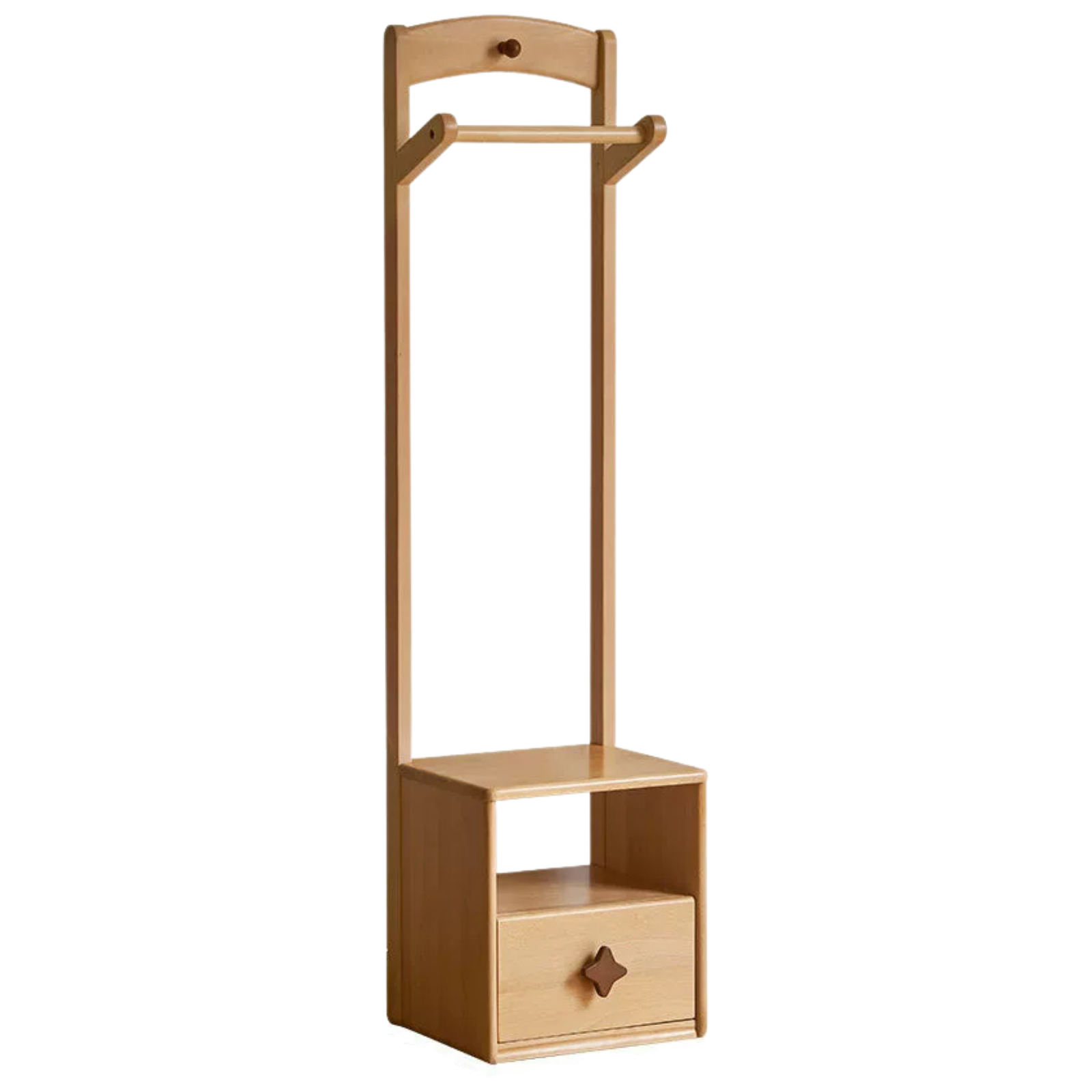 Beech, Tulipwood Solid Wood Kids Nightstand With Clothes Hanger-