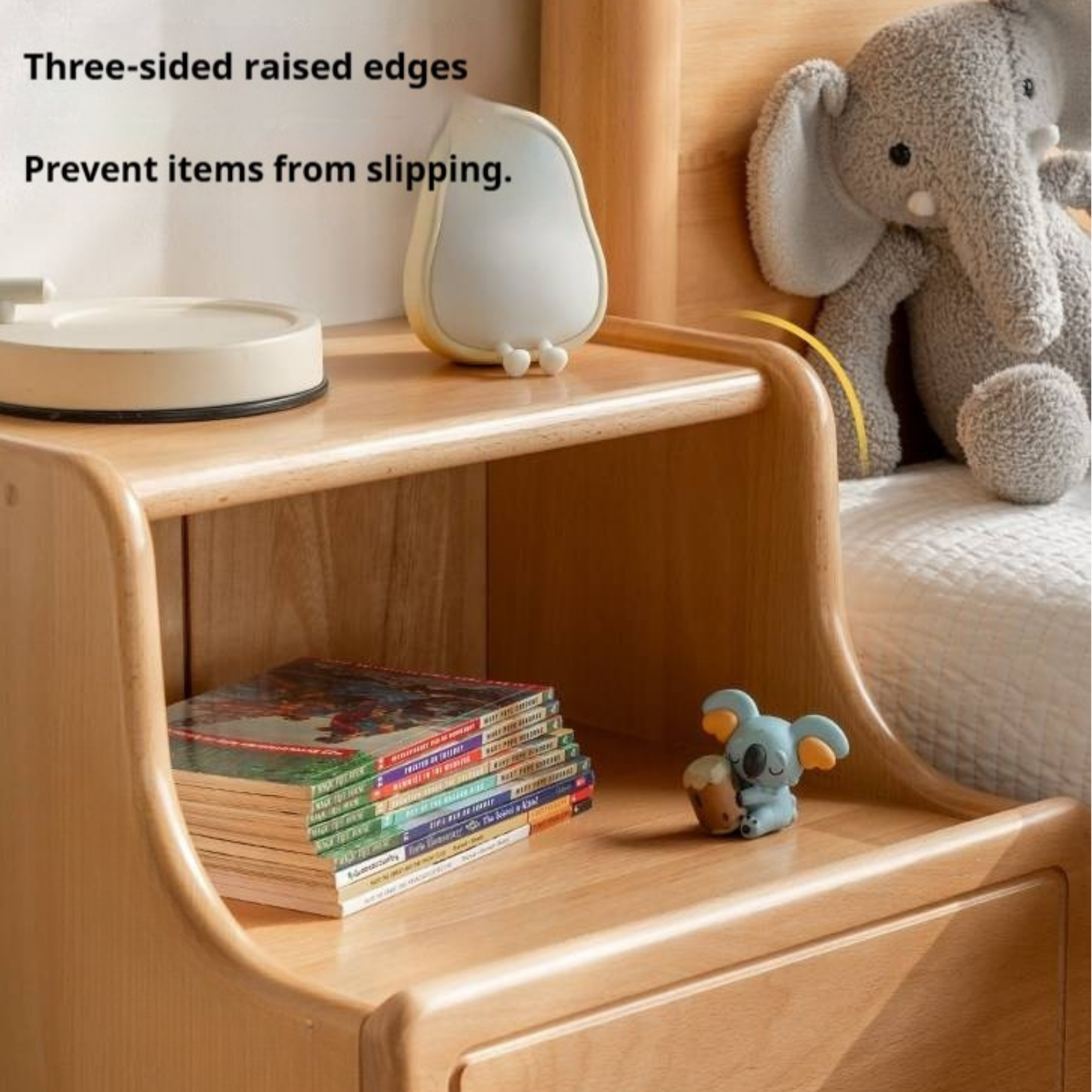 Beech Solid Wood Modern Kids Nightstand.