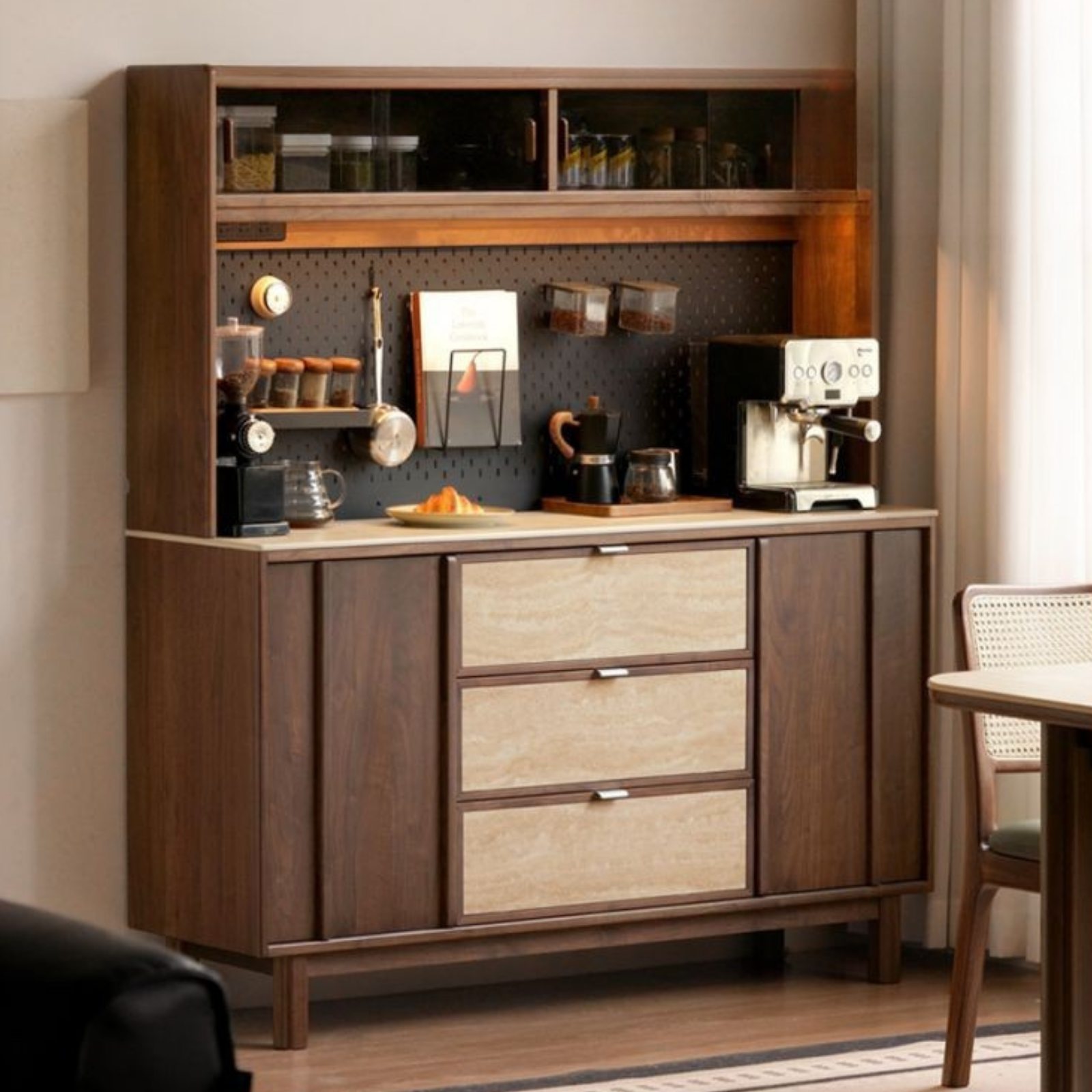 Black Walnut Solid Wood Ancient Style Buffet Cabinet