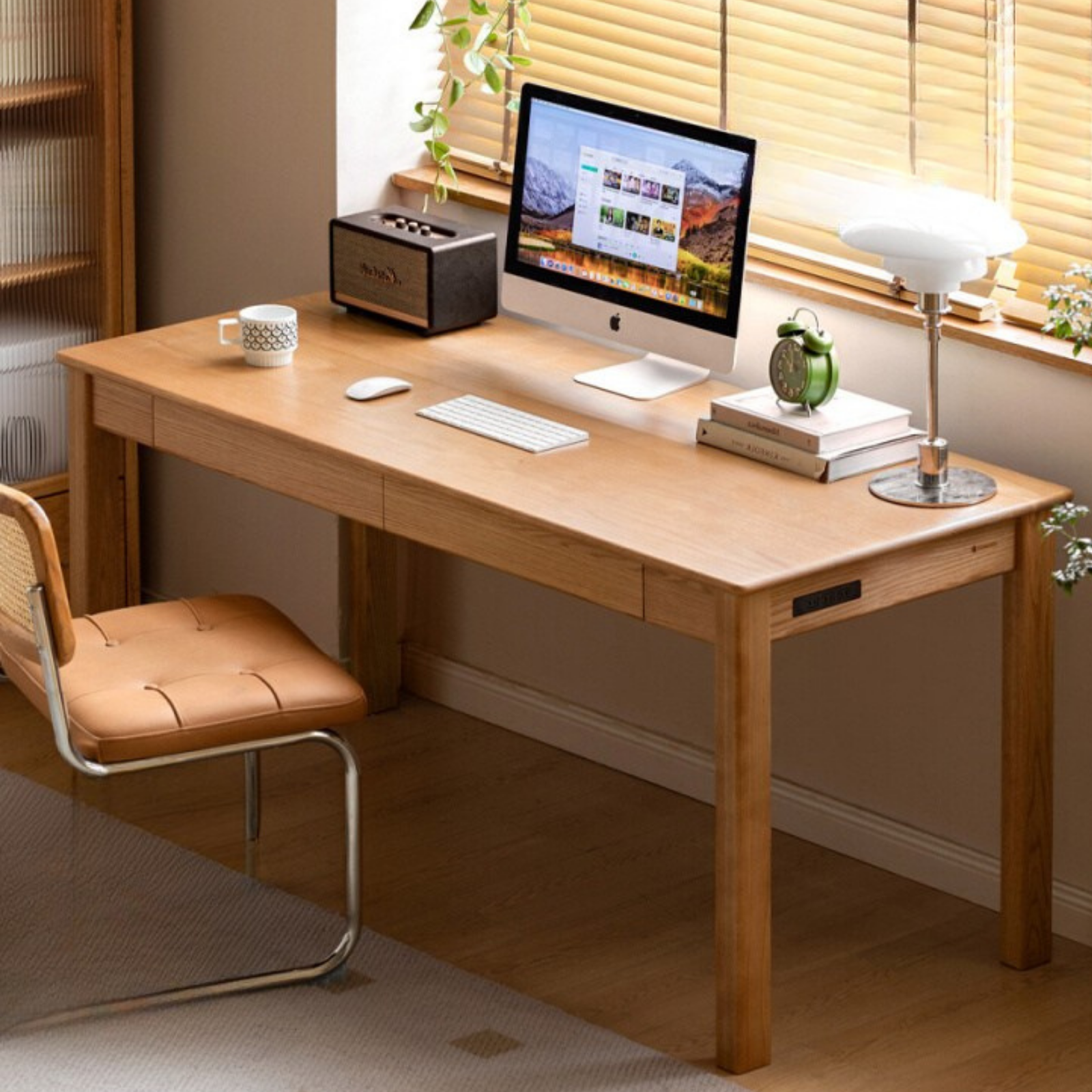 Oak, Ash Solid Wood USB Office Desk