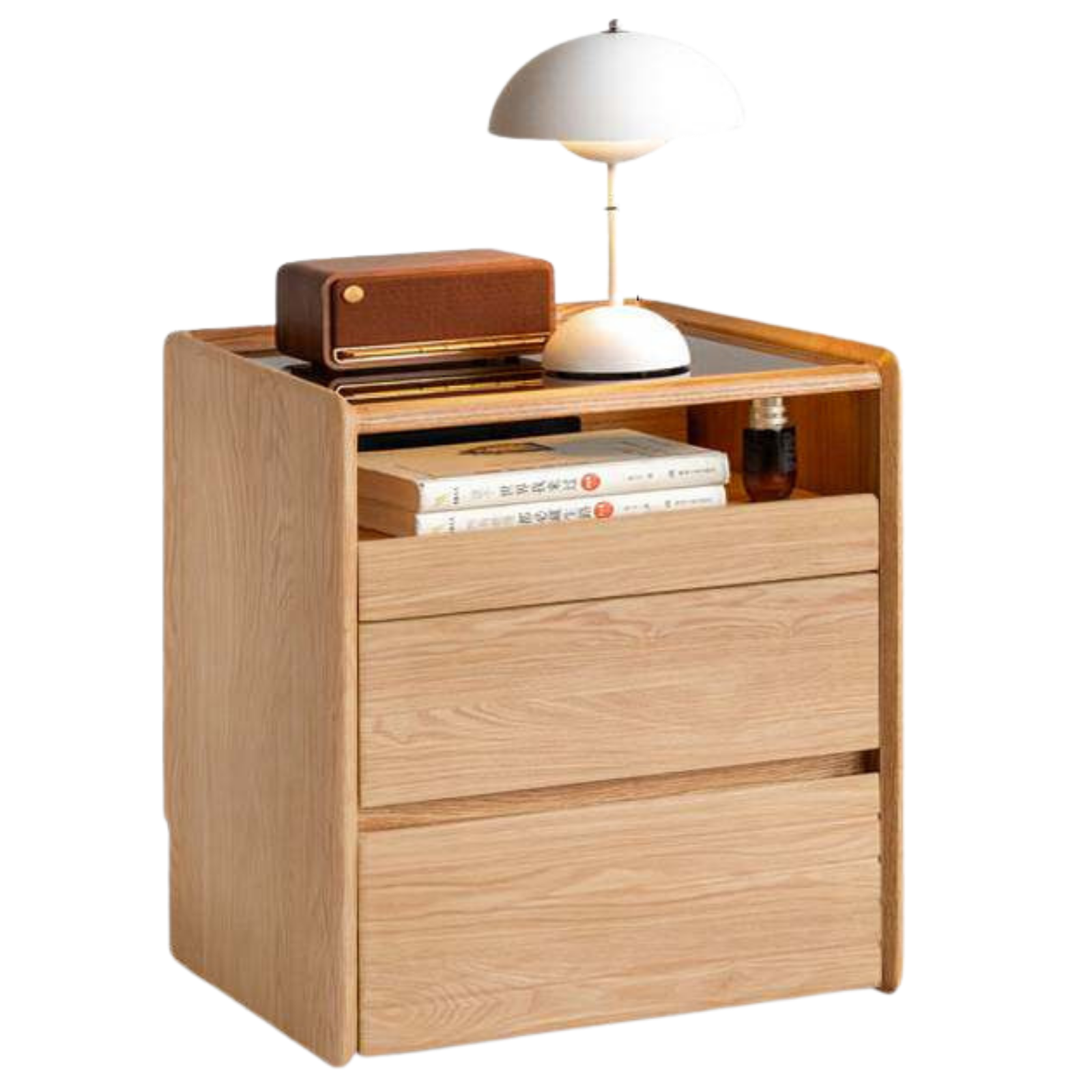 Ash Solid Wood Nightstand With Glass Top