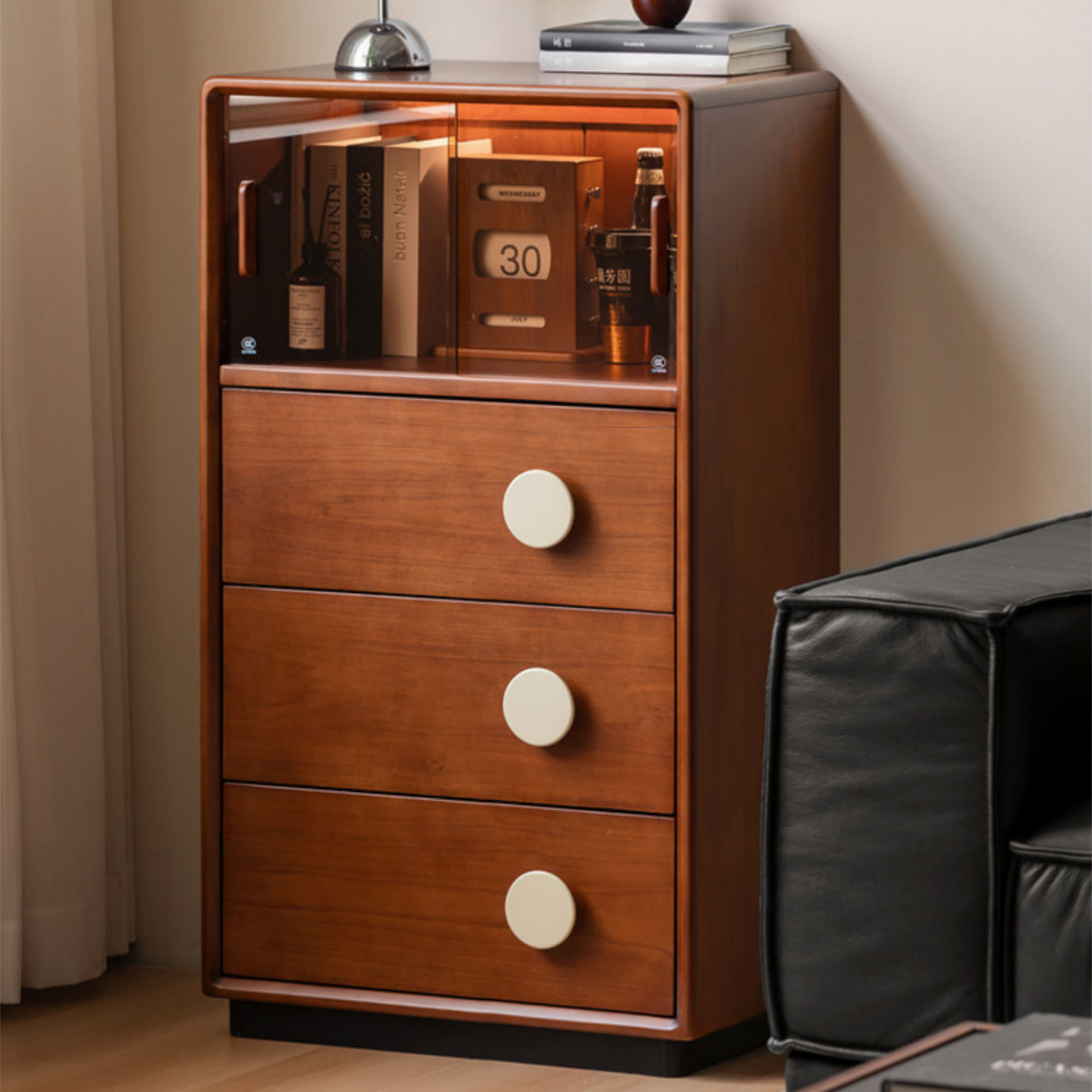 Tulipwood, Cherry Solid Wood Middle Ages Side Cabinet