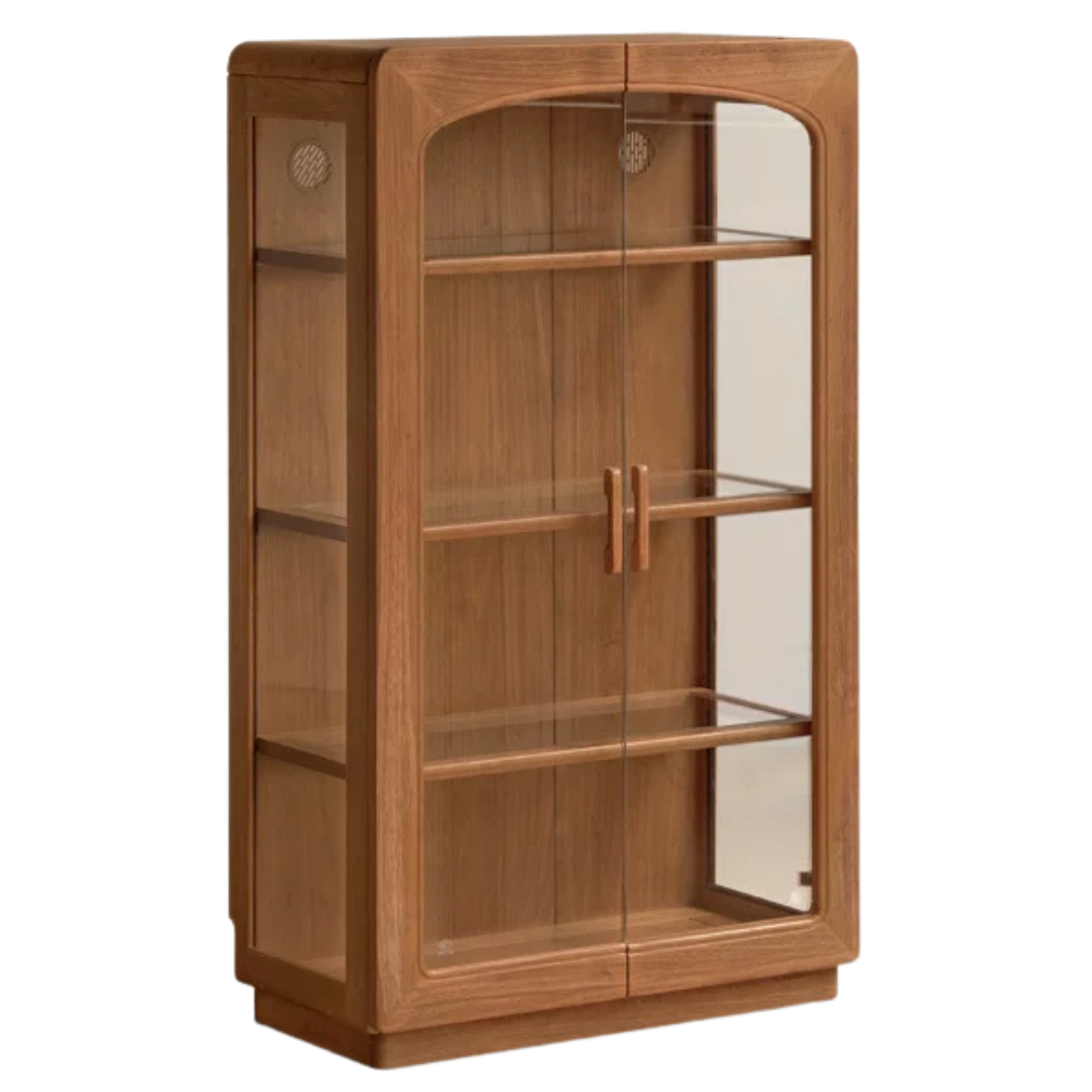 Cherry, Black Walnut, Birch, Oak Solid Wood Curio Display Cabinet with Arched Top and LED-Lit Glass Shelves