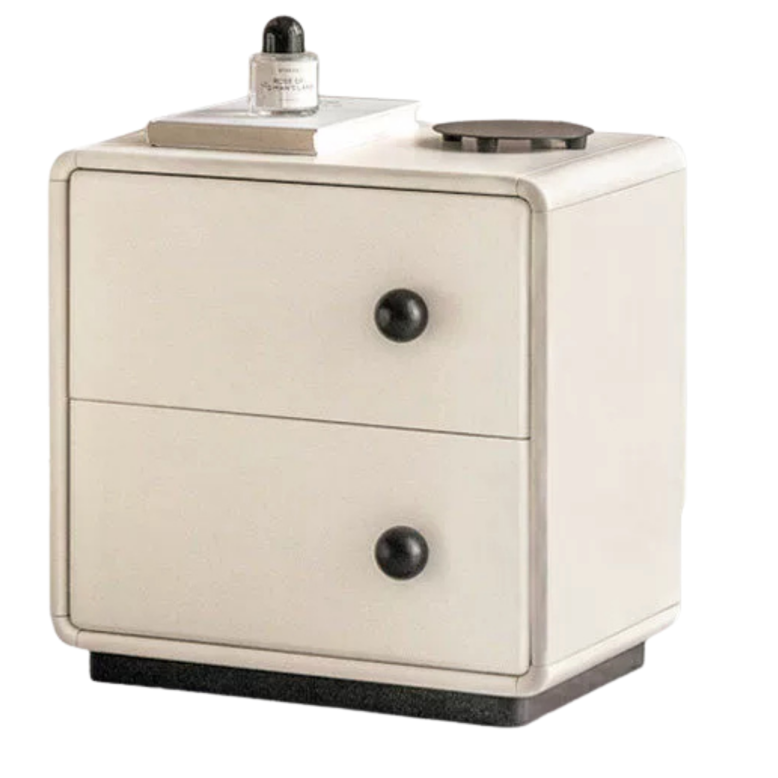 Solid RubberWood Slim Cream White Nightstand with Rounded Corners and Two Drawers