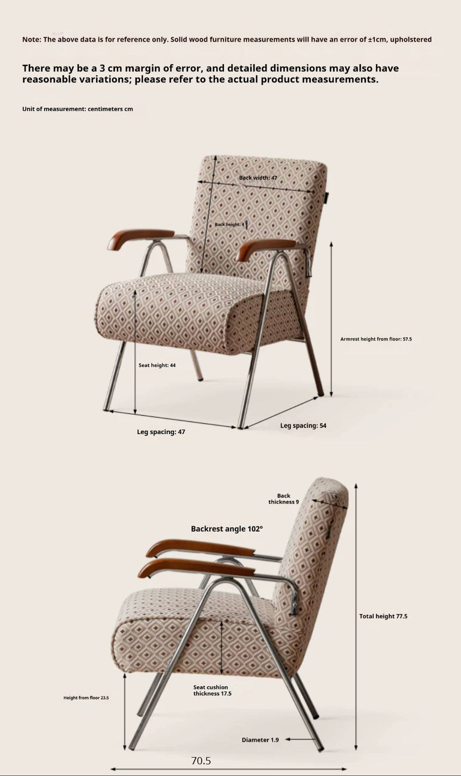 Beech Solid Wood Retro Fabric Lounge Chair – Metal Frame Accent Chair
