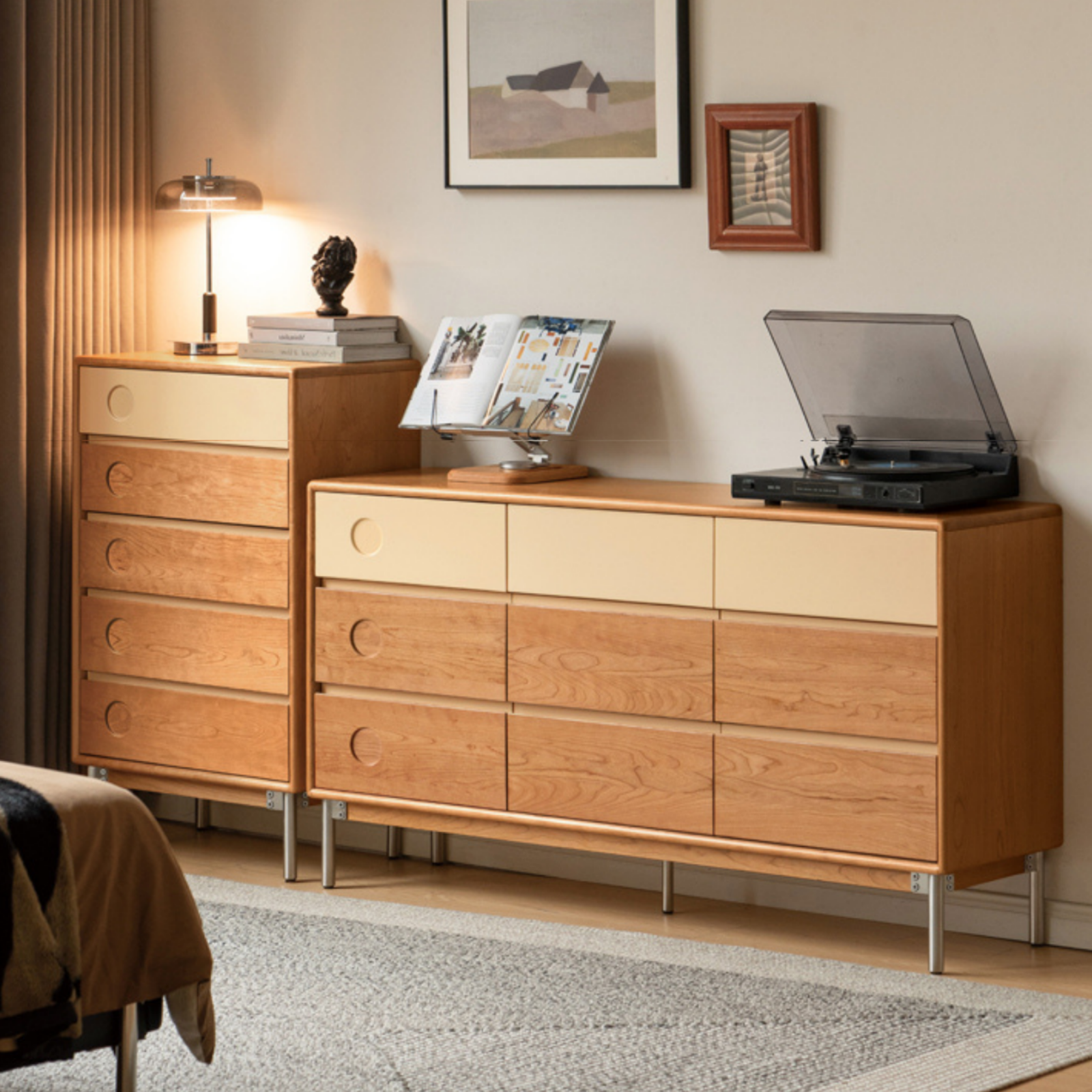 Cherry, Poplar Solid Wood Modern Minimalist Chest of Drawers