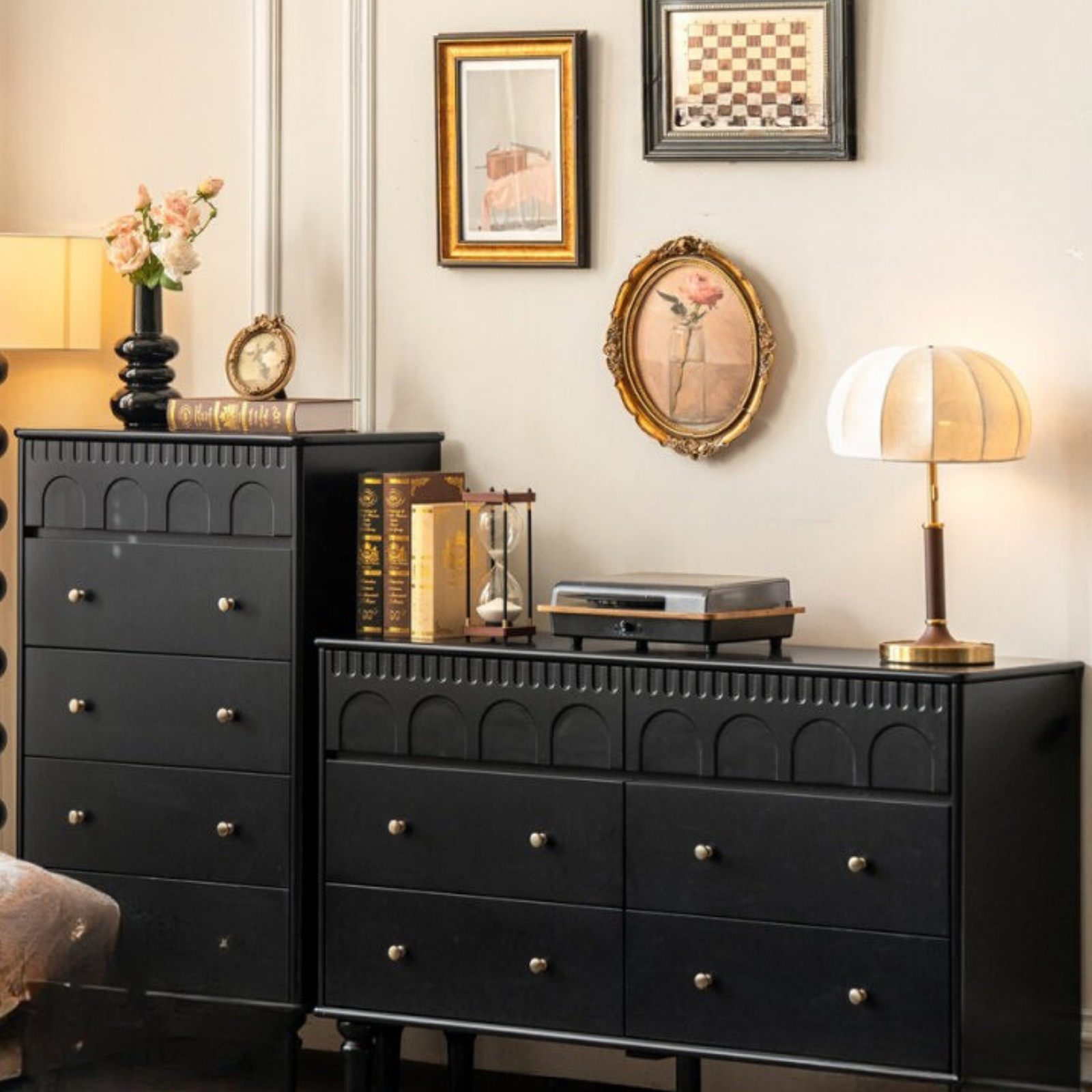Solid RubberWood French Retro drawer cabinet