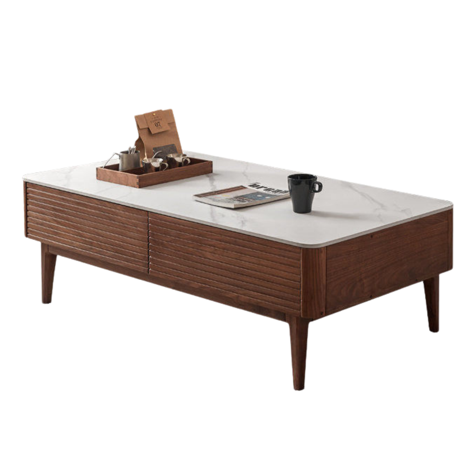 Black Walnut Solid Wood with Slate Top Coffee Table