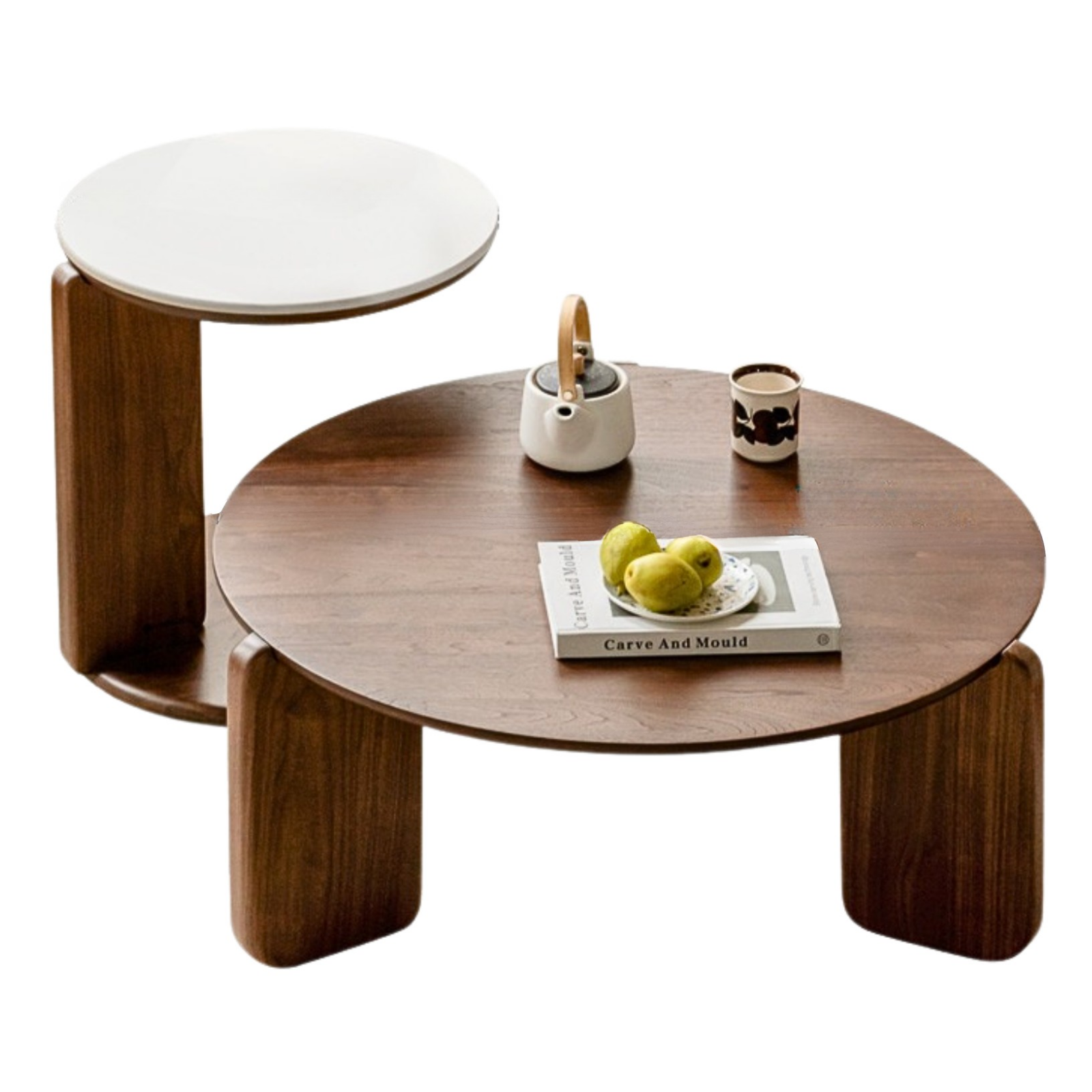 Black Walnut, Sandalwood Solid Wood Slate Round Tea Coffee Table
