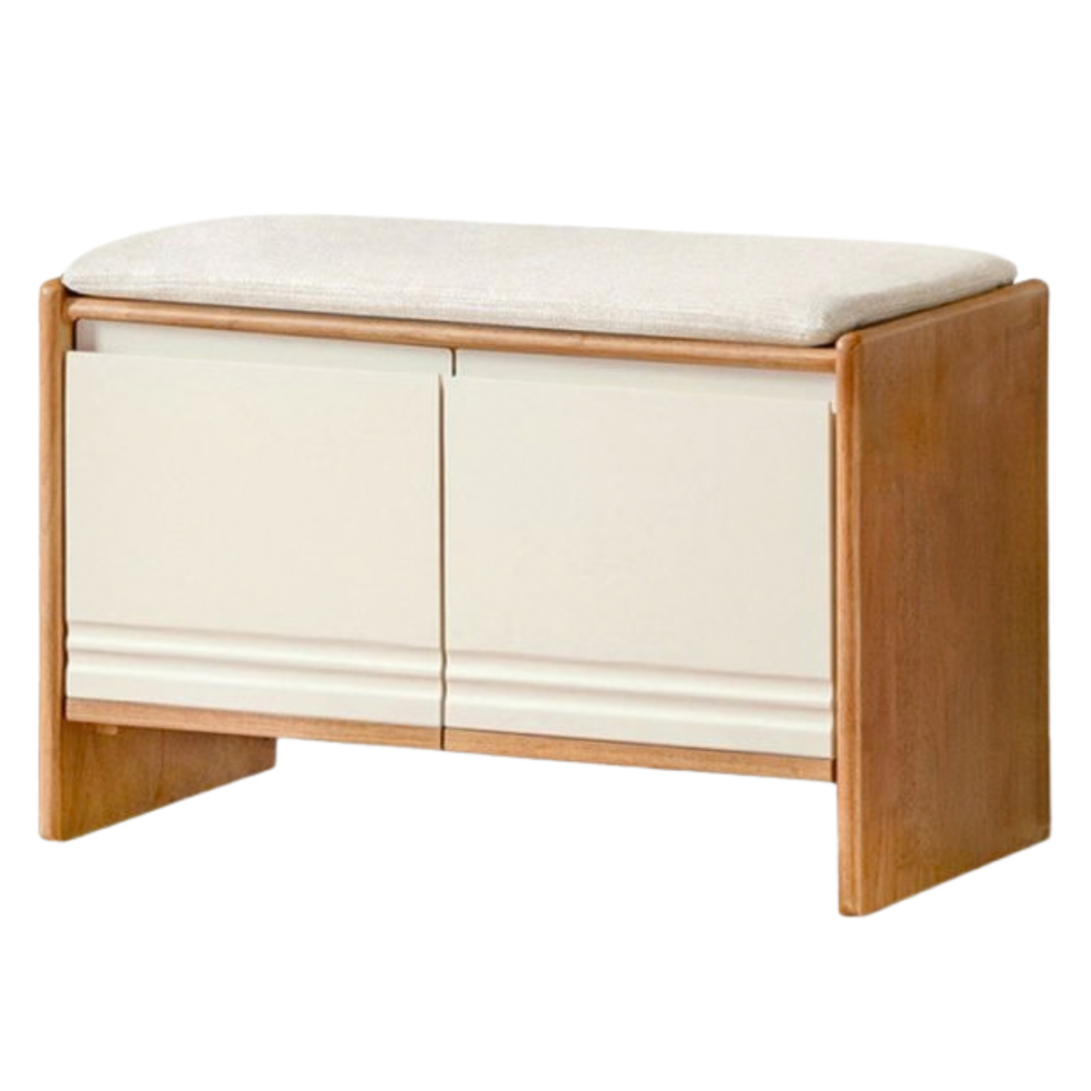 Solid RubberWood Shoe Storage Bench with Doors and Cushioned Top