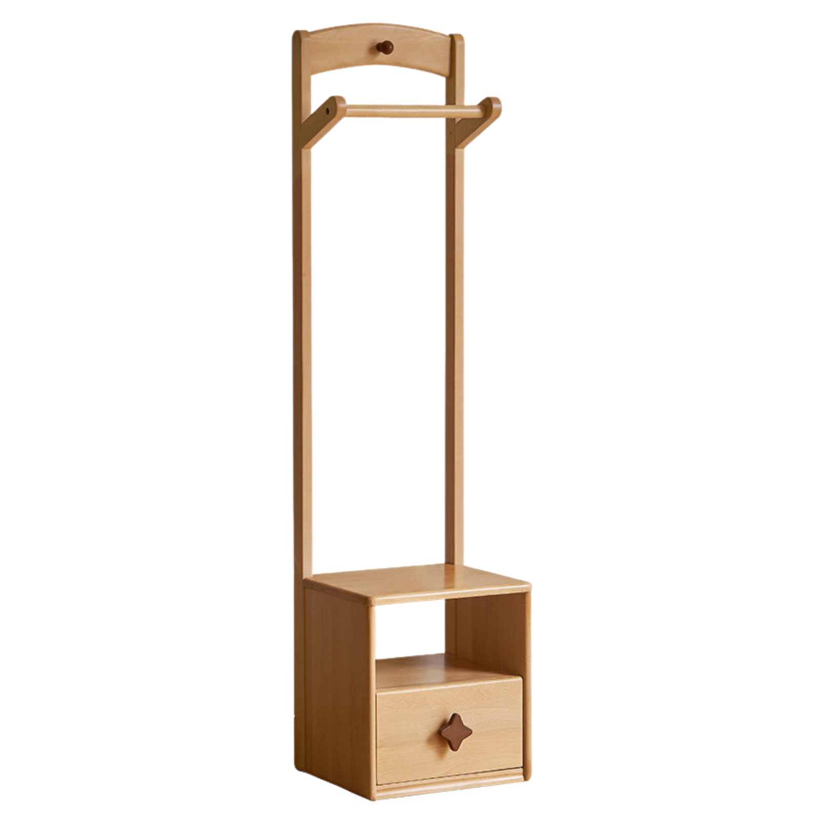 Beech, Tulipwood Solid Wood, Solid RubberWood Kids Nightstand With Clothes Rack