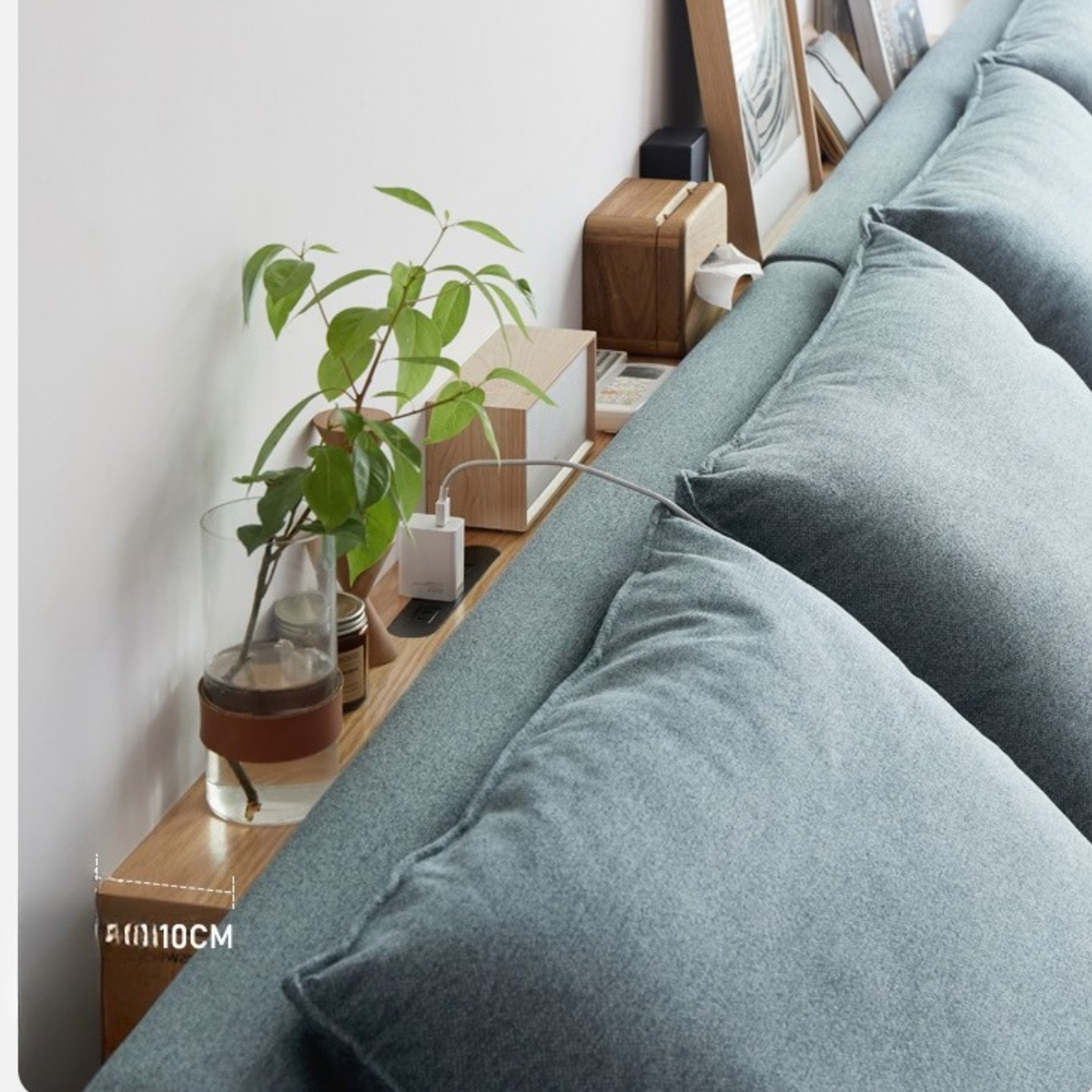 Oak Solid Wood Behind-Sofa Console Table with Built-In Charging Shelf
