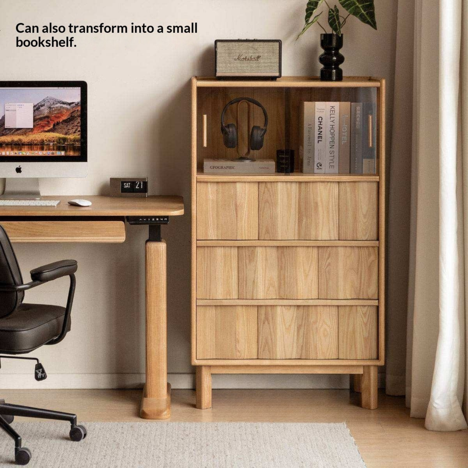 White Ash Solid Wood Side Cabinet with Modern Minimalist Design