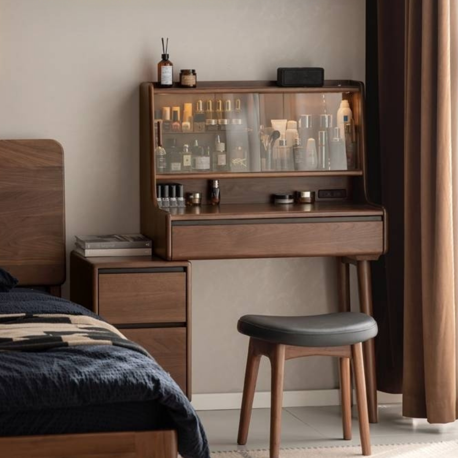 Black Walnut, Sandalwood Solid Wood Light Luxury Multifunctional Dressing Table