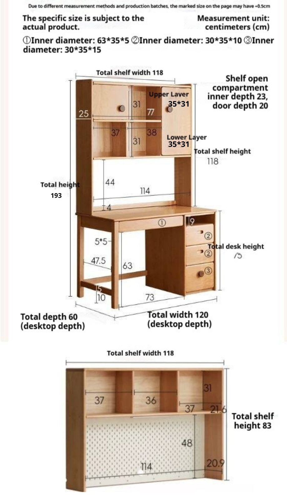 Beech Solid Wood Kids Desk with Bookshelf, Scandinavian Minimalist Study Desk