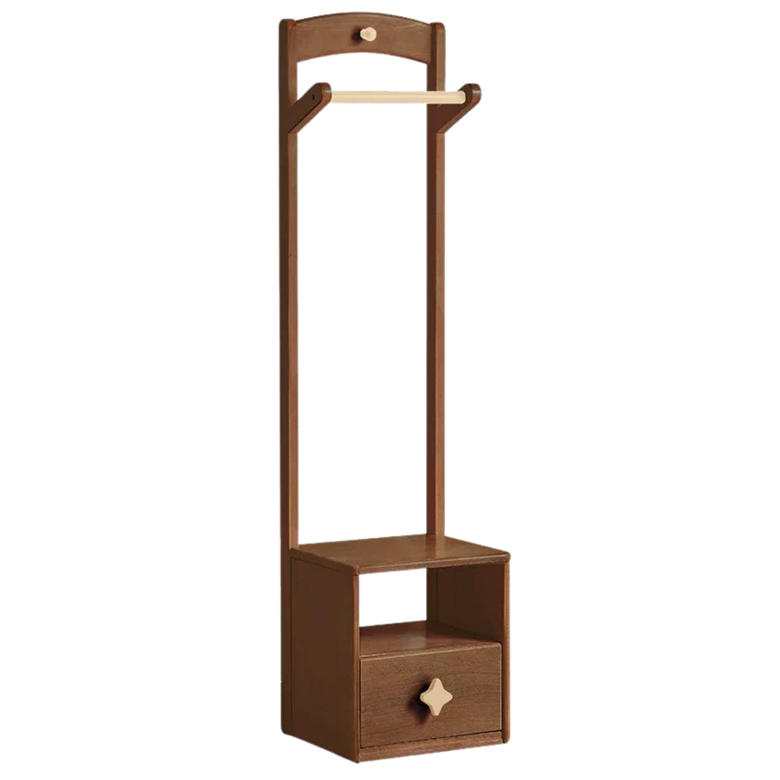 Beech, Tulipwood Solid Wood, Solid RubberWood Kids Nightstand With Clothes Rack