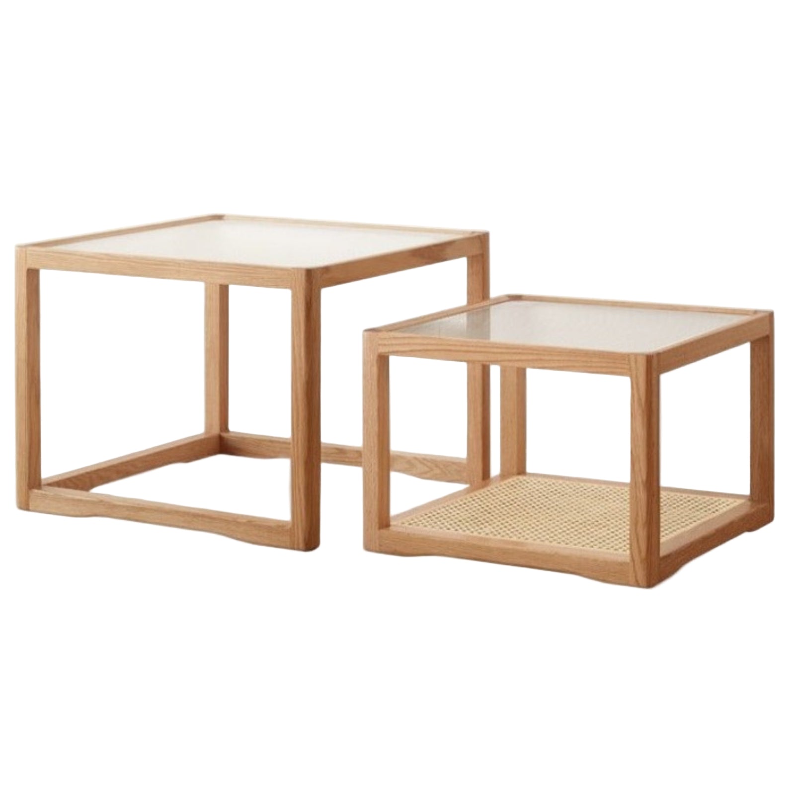 Oak, Beech Solid Wood, Glass Rattan Coffee Table