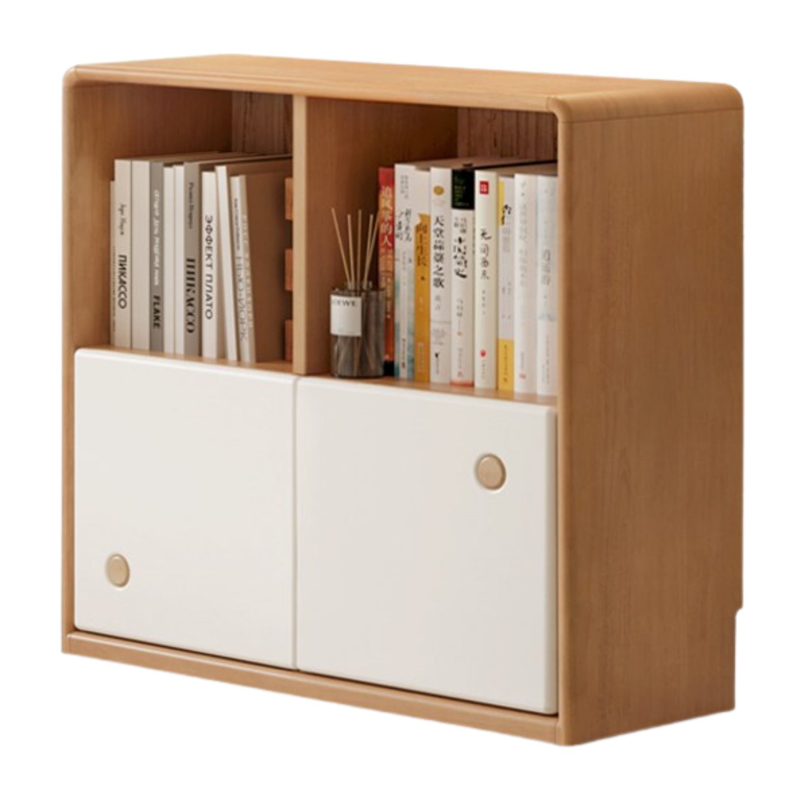 Solid Rubberwood Cream Style Modular Bookcase Cabinet