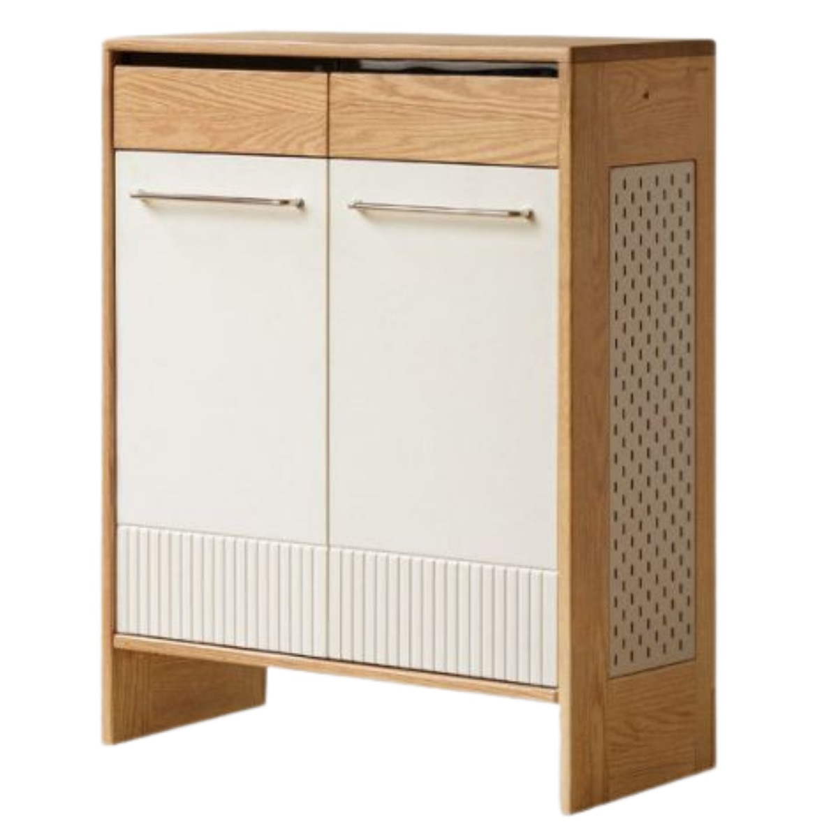 Oak Solid Wood Large Capacity Shoe Storage Cabinet with Fluted Panel Doors and Adjustable Shelves