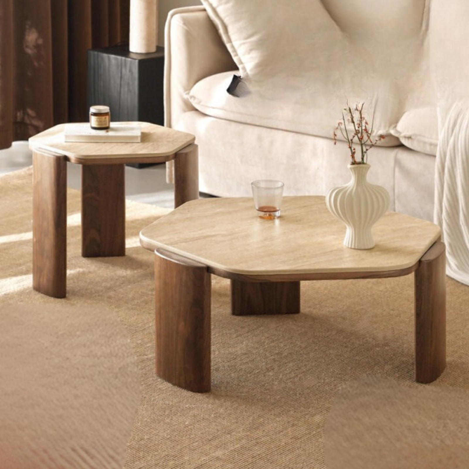Sandalwood, Black Walnut Solid Wood Rock Plate Coffee Table