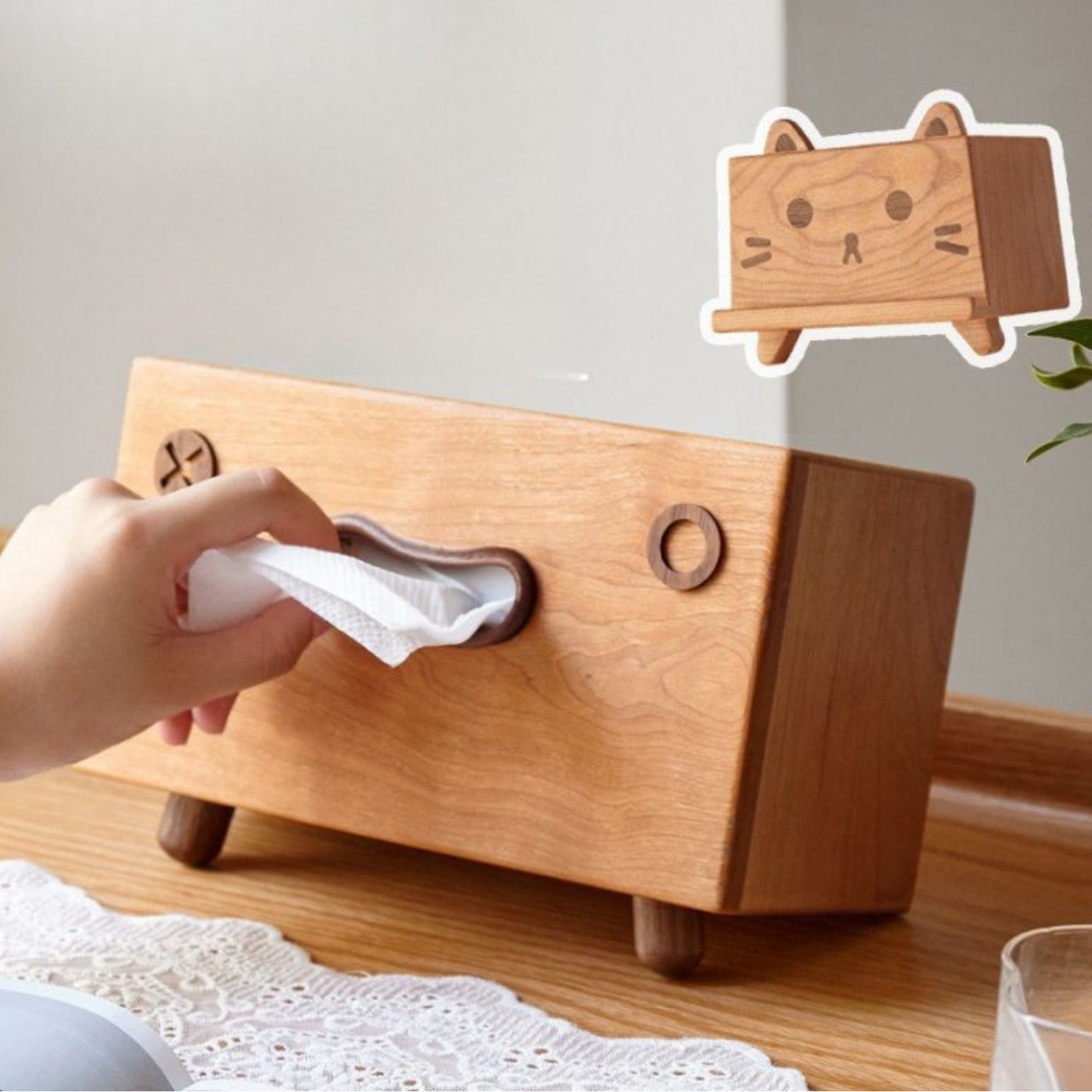 Cherry Solid Wood Tissue Box with Clean Minimal Design
