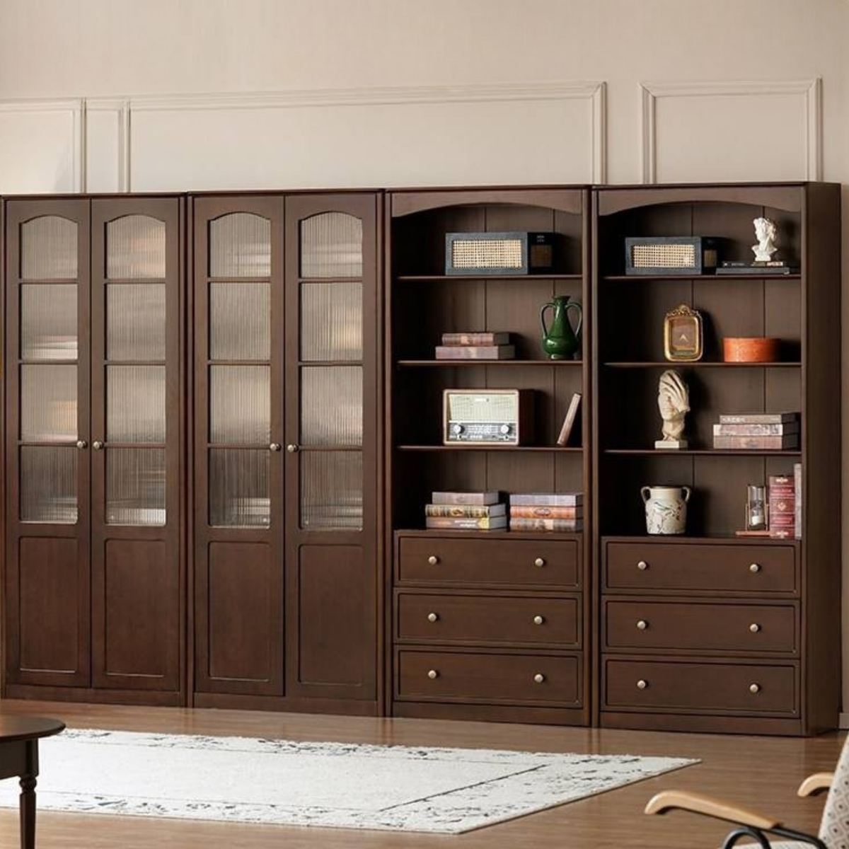 Black Walnut, Poplar Solid Wood French Retro Style Display Bookcase