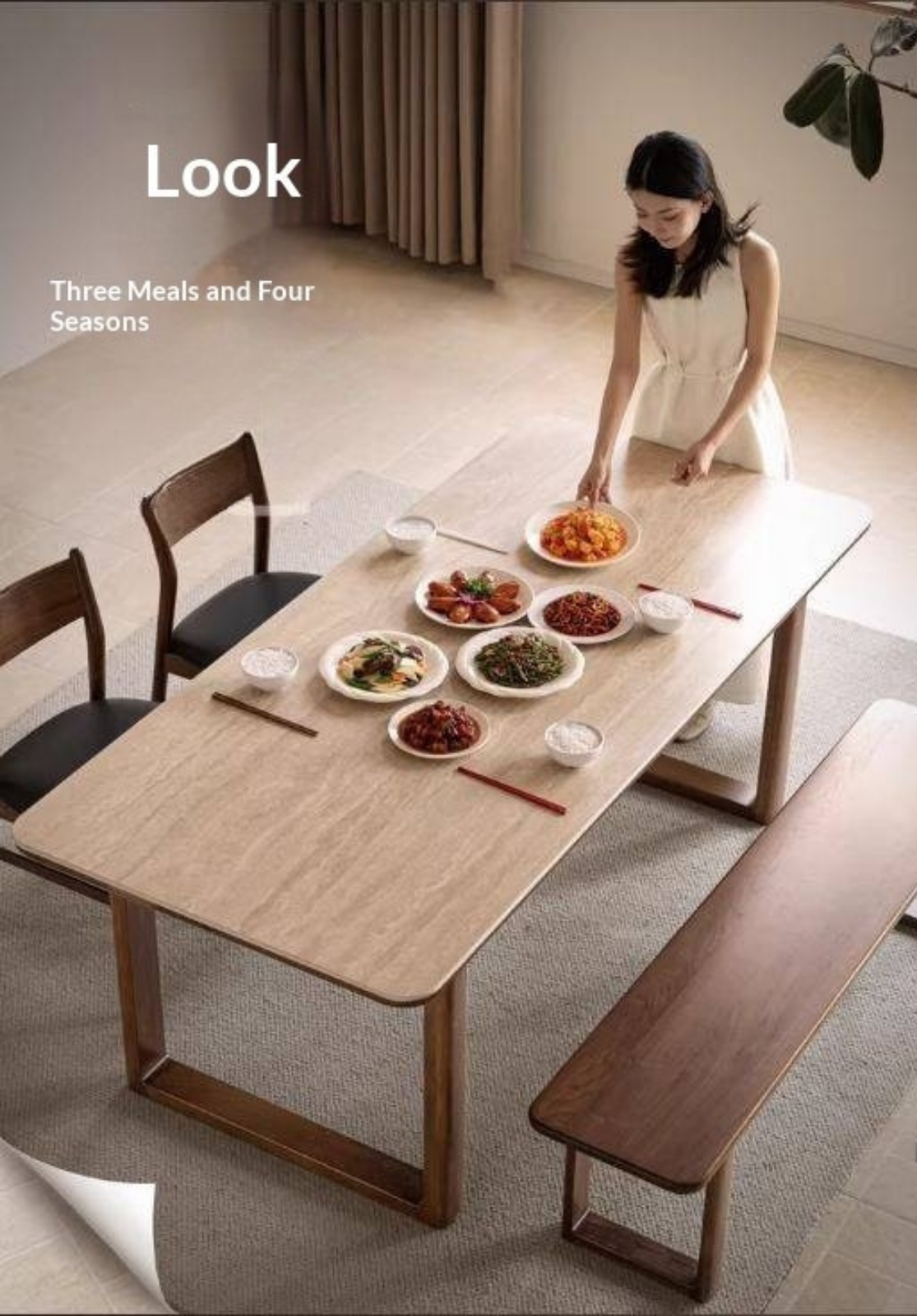 Solid Longan Hardwood Slab Dining Table with Antique-Inspired Retro Design