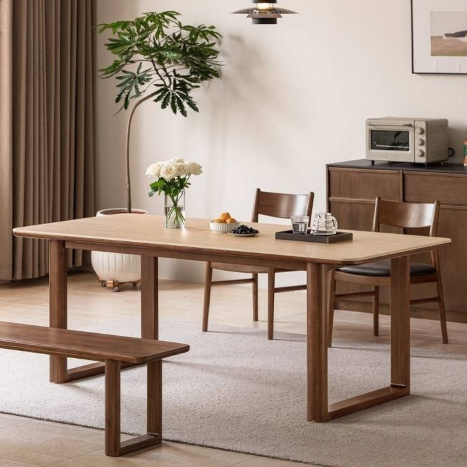 Solid Longan Hardwood Slab Dining Table with Antique-Inspired Retro Design