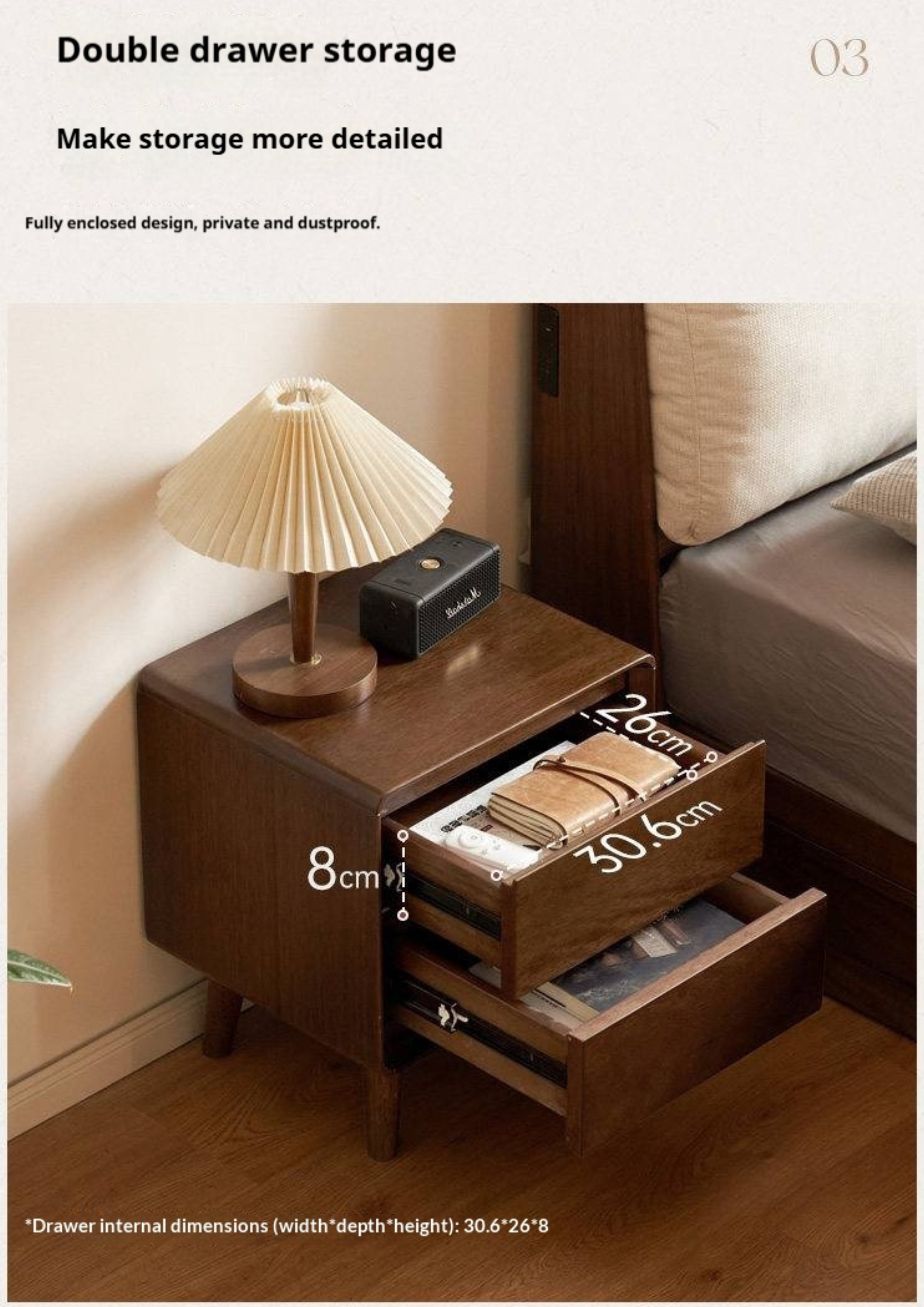 Solid Longan Hardwood Minimalist Style Nightstand