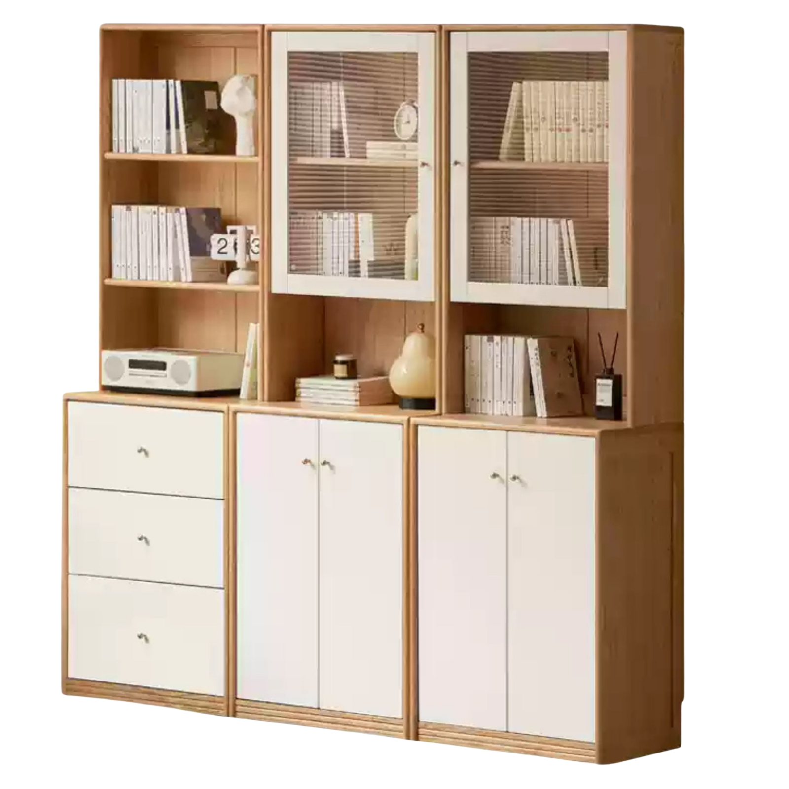 Oak Solid Wood, Solid Rubberwood Combination Bookcase