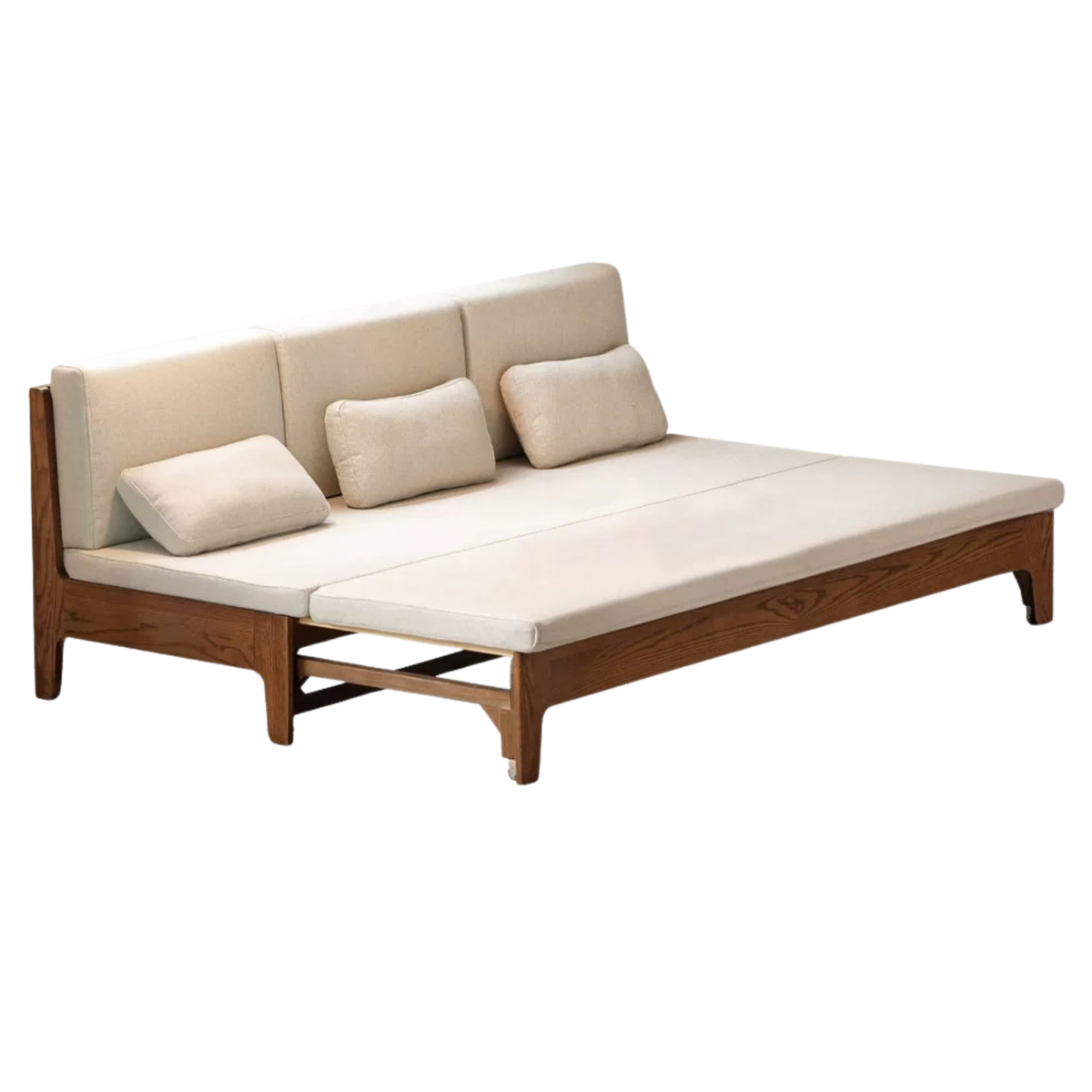 Oak Solid Wood Pull-Out Sofa Bed with Extended Sleeping Platform