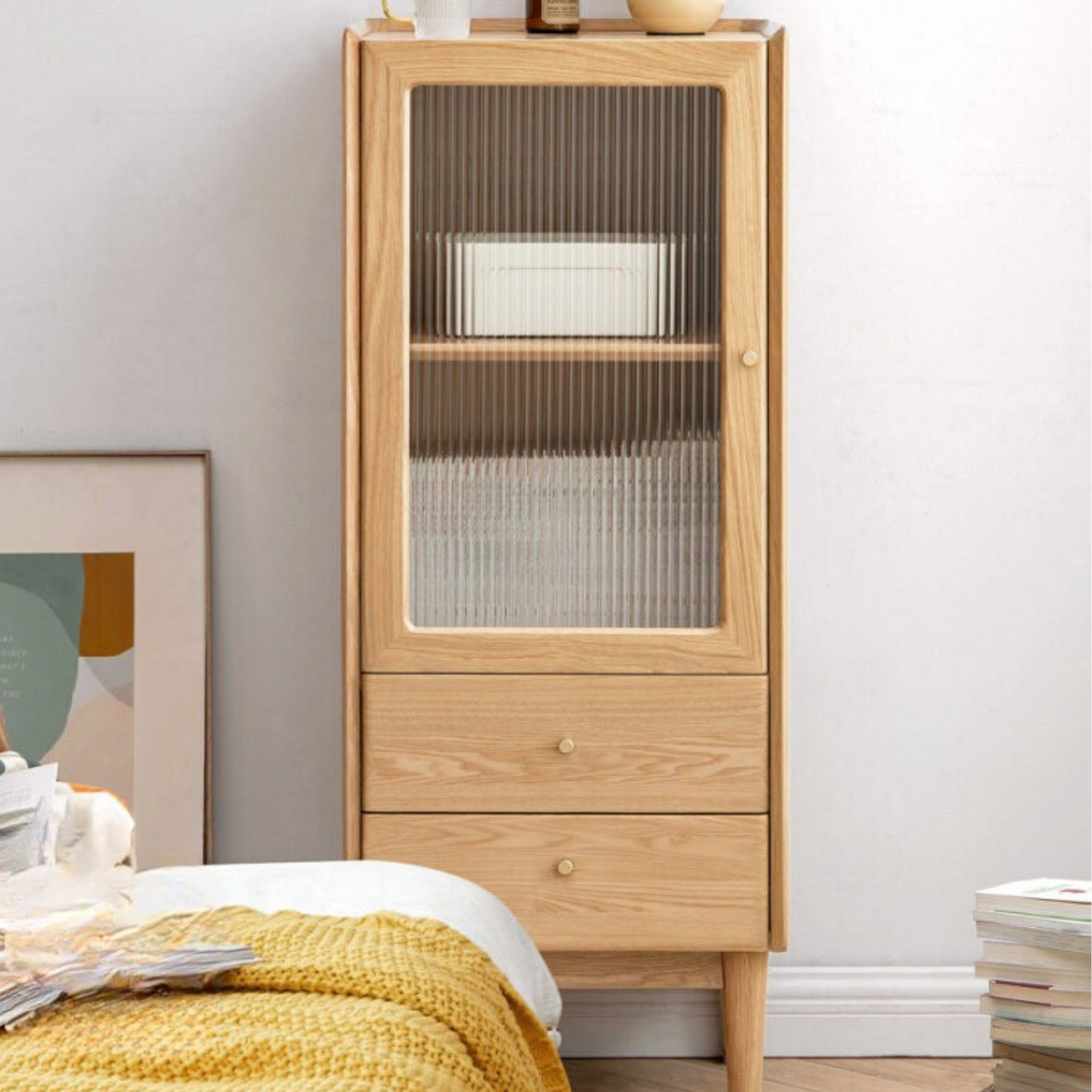 Ash Solid Wood Narrow Side Cabinet.