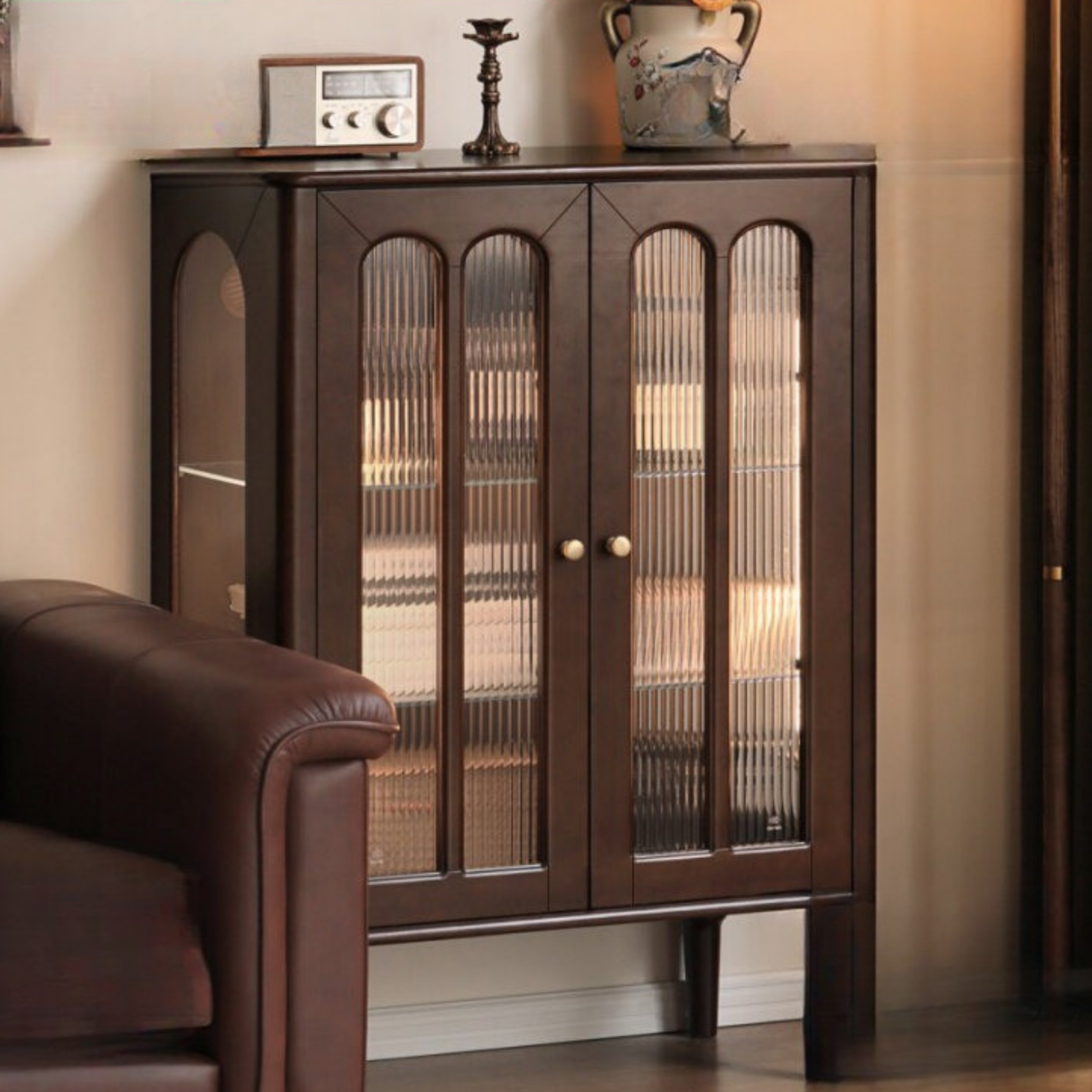 Poplar Solid Wood American Retro Side Cabinet.