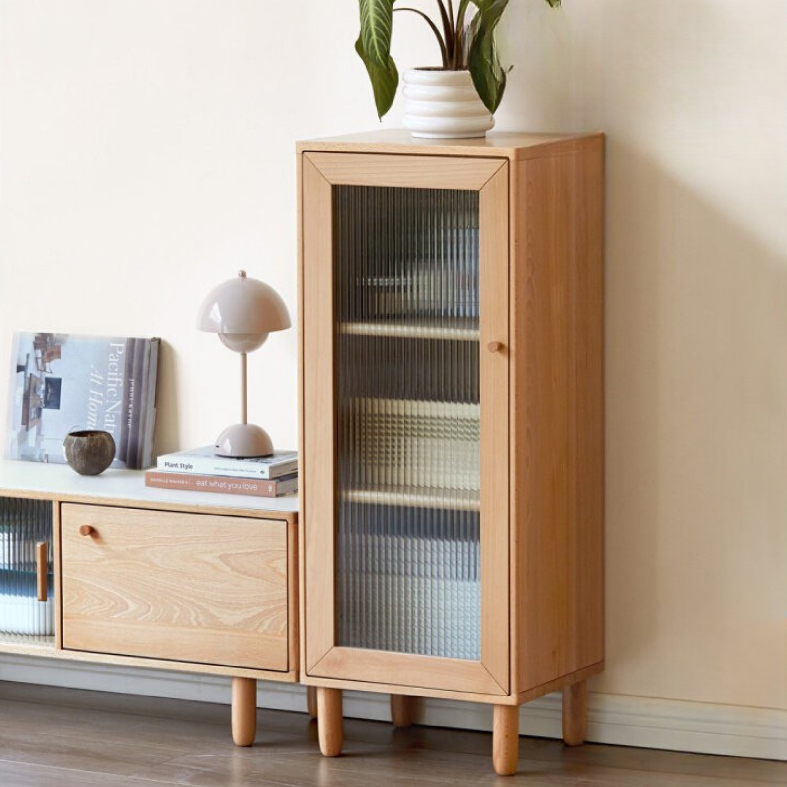 Beech Solid Wood Nordic Side Cabinet.