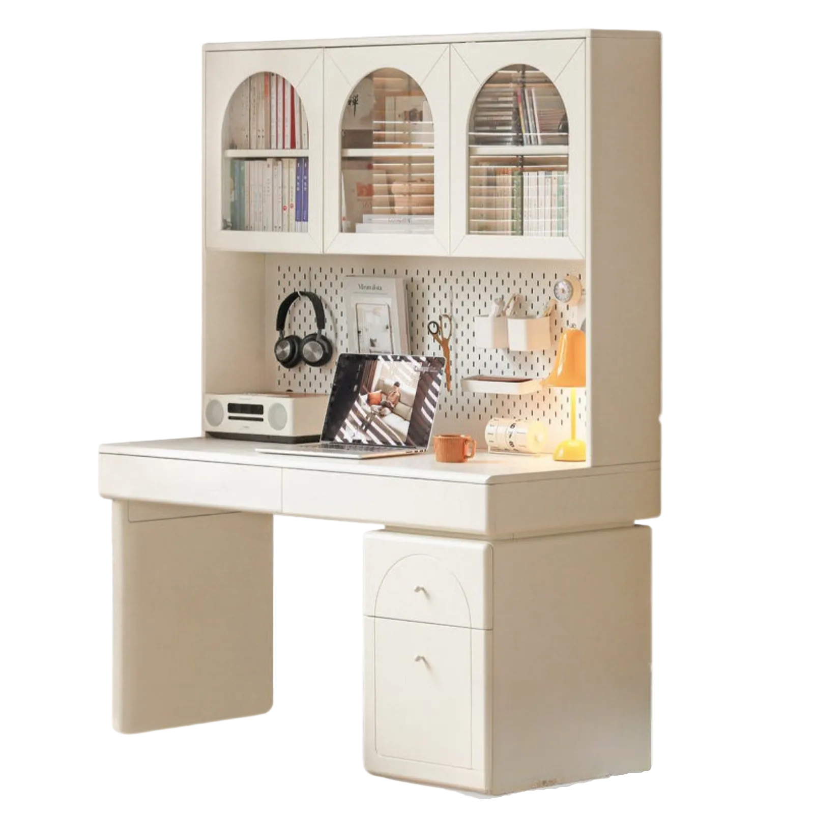 Solid RubberWood Wood Desk Bookshelf Integrated Study Table