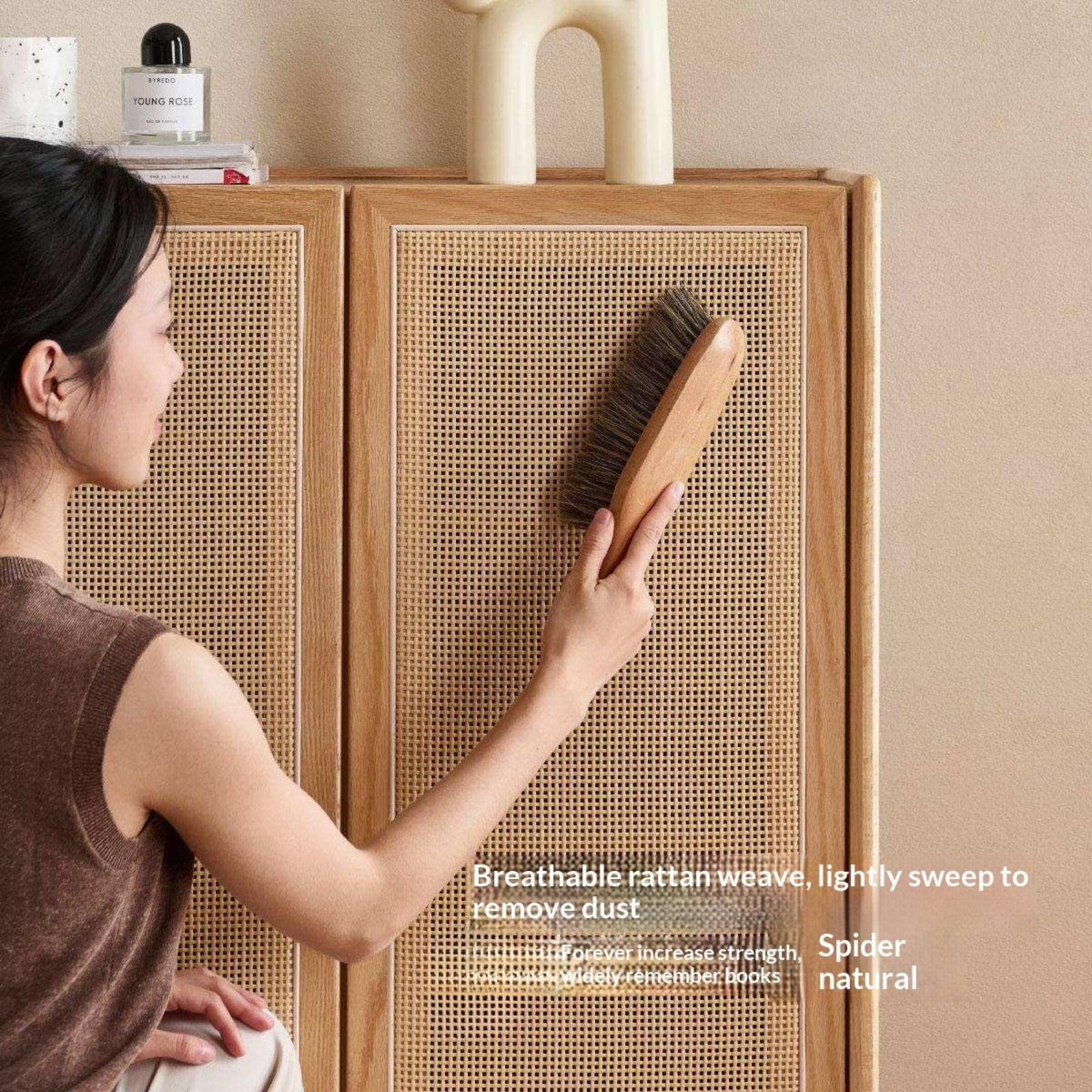 Oak Solid Wood Shoe Cabinet with Large Capacity and Vine Weaving Design