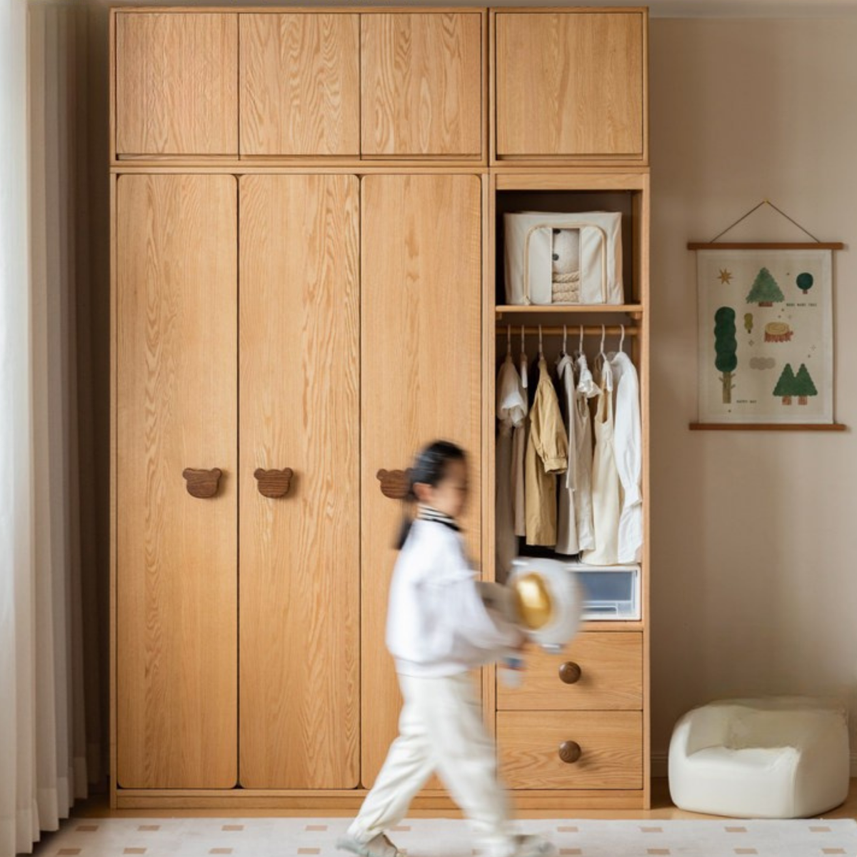 Oak Solid Wood Kids Wardrobe