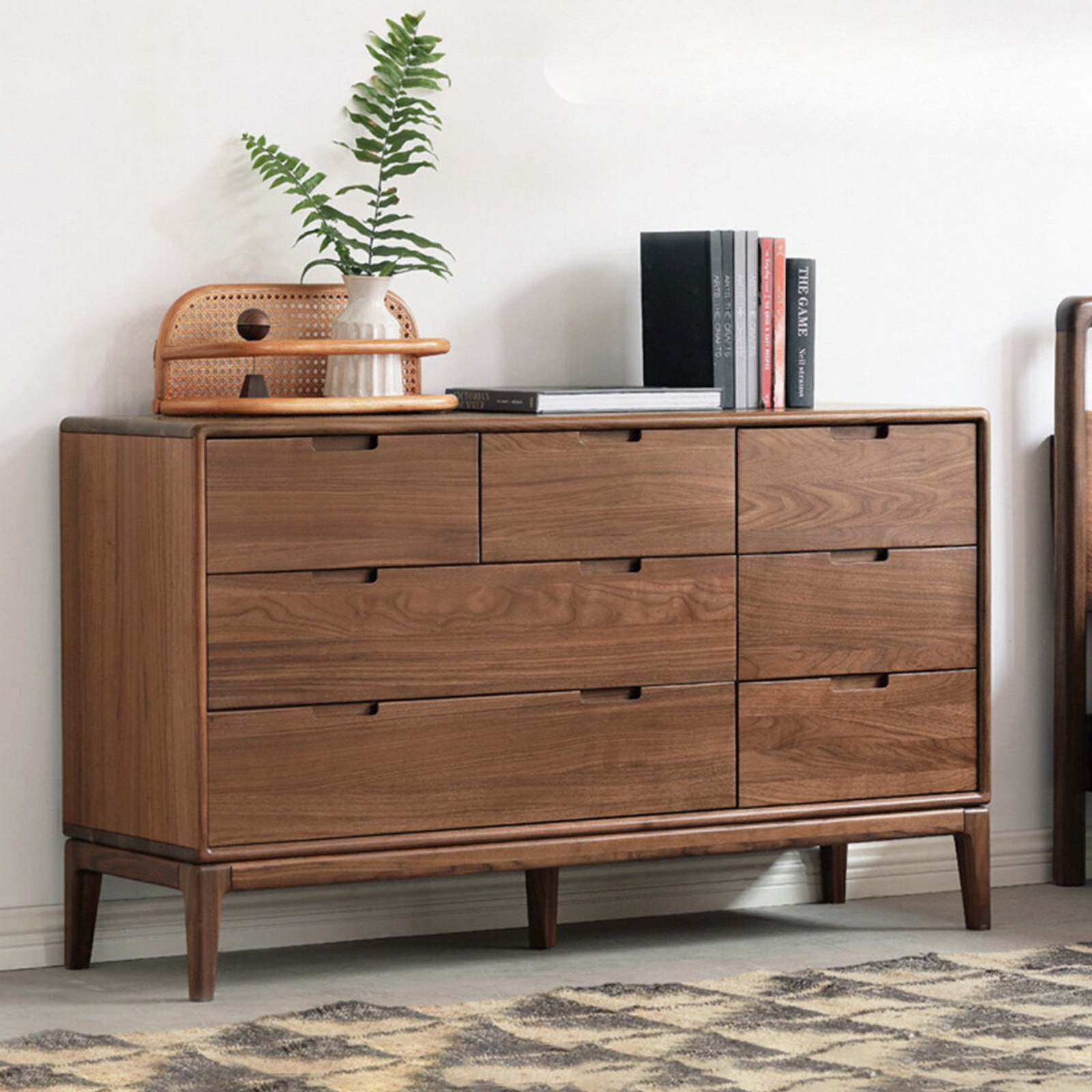 Ash Solid Wood Storage Cabinet Against the Wall