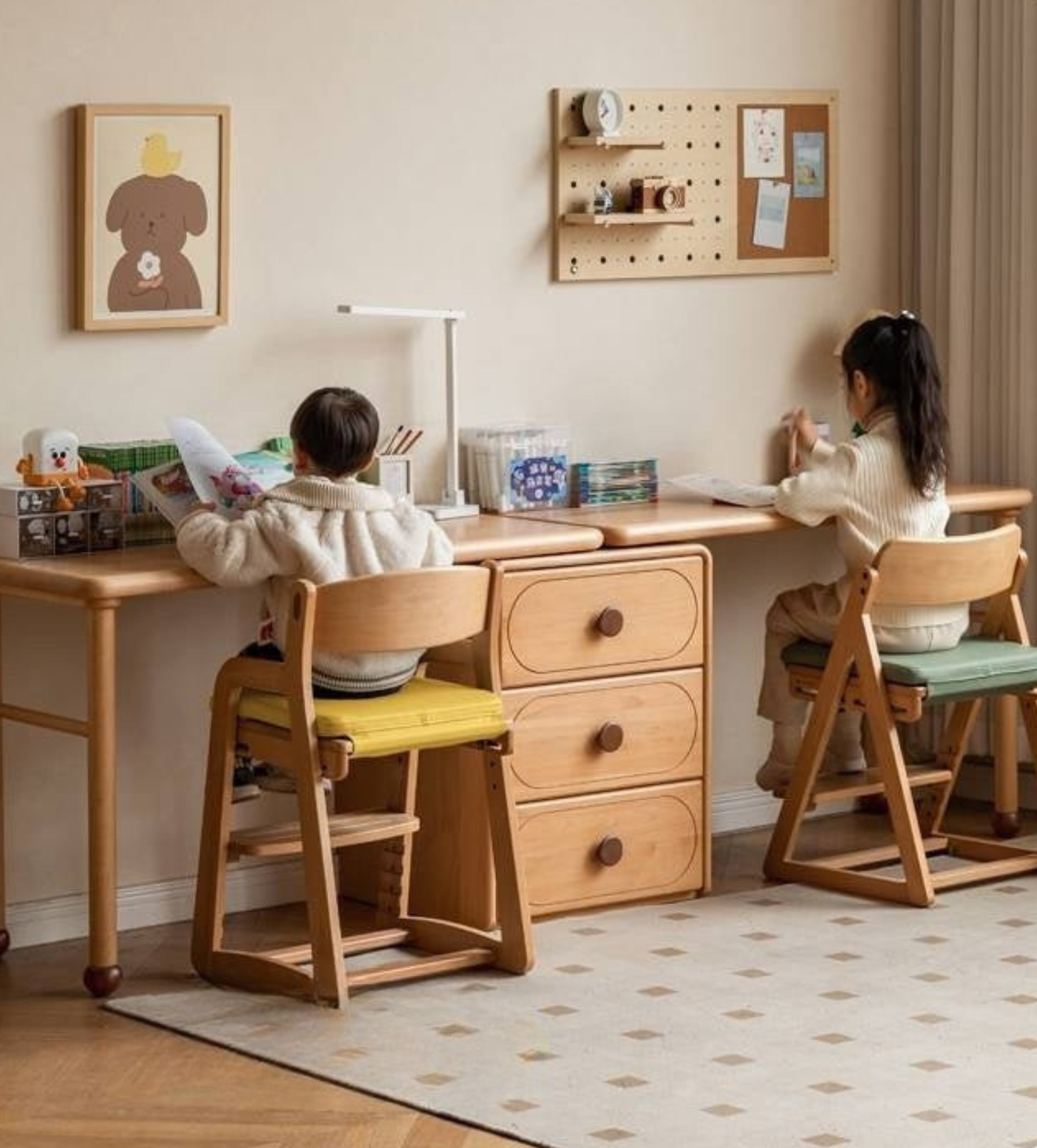 Beech Solid Wood Сhildren's Double Desk
