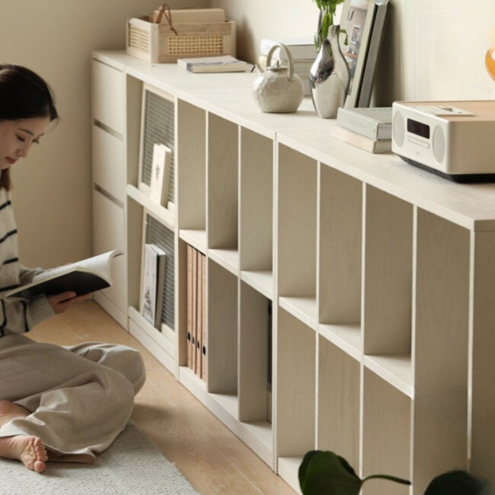 Oak Solid Wood Cream Style Modern Bookcase
