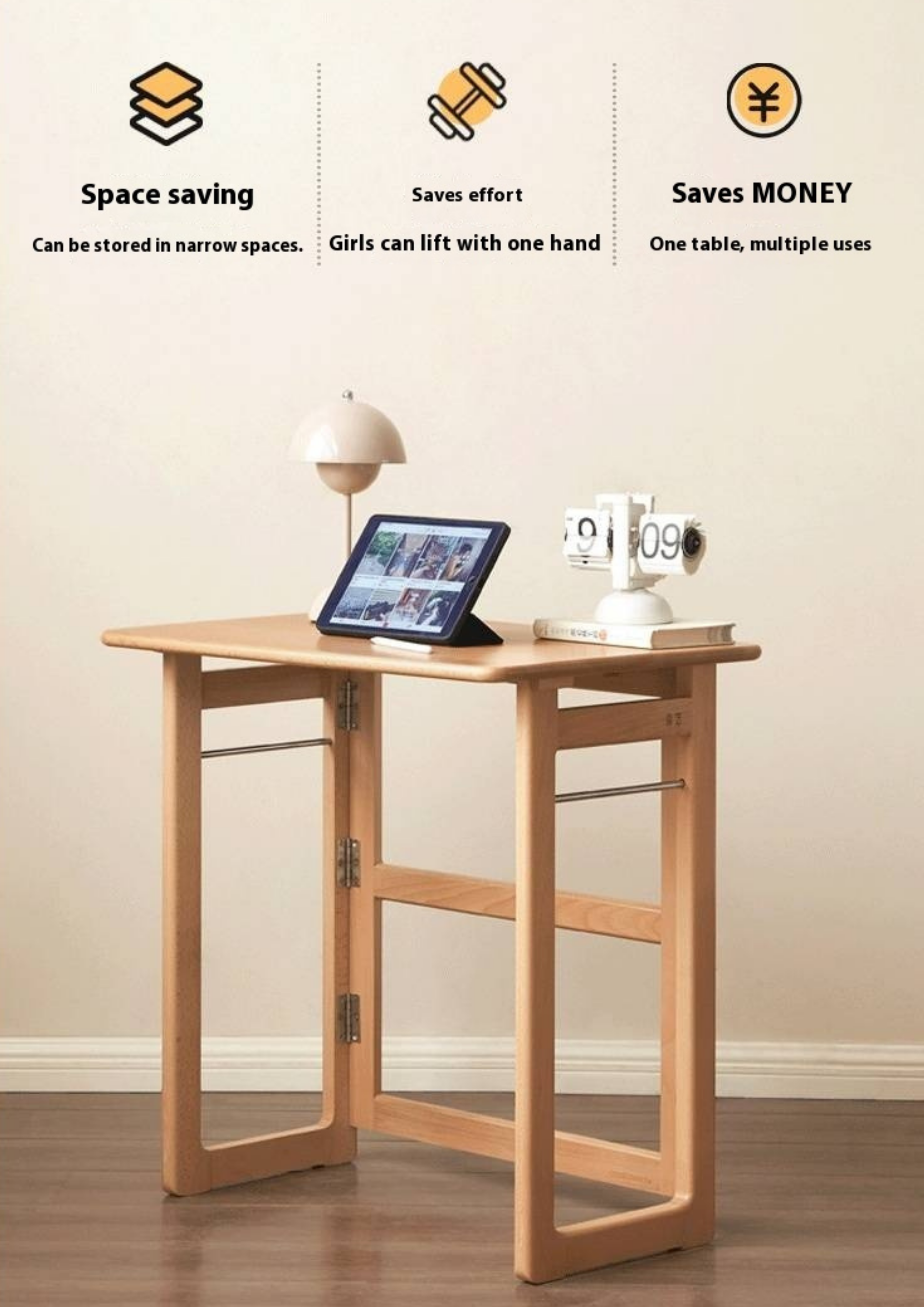 Beech Solid Wood Folding Study Table