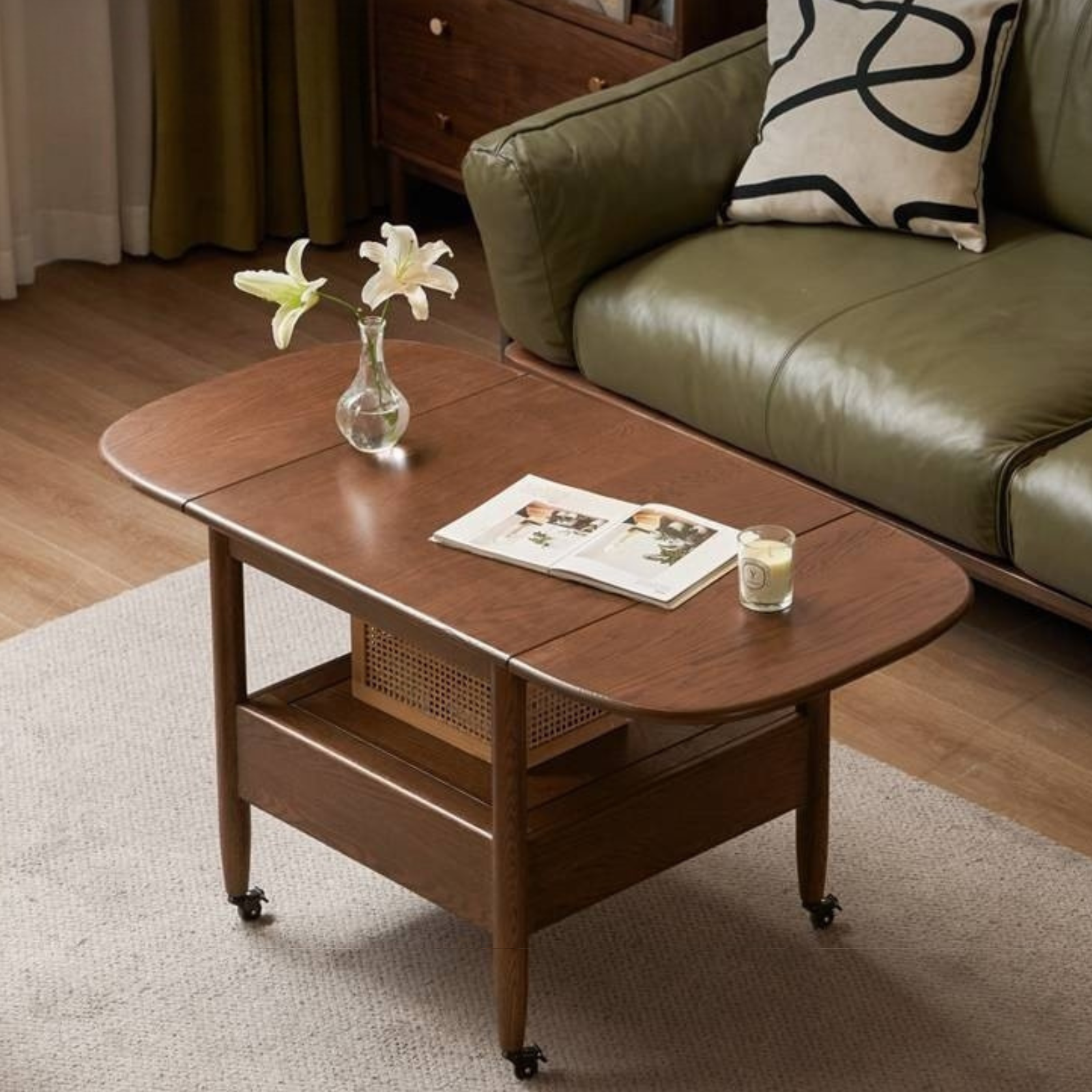 Oak Solid Wood Folding Movable Coffee Table