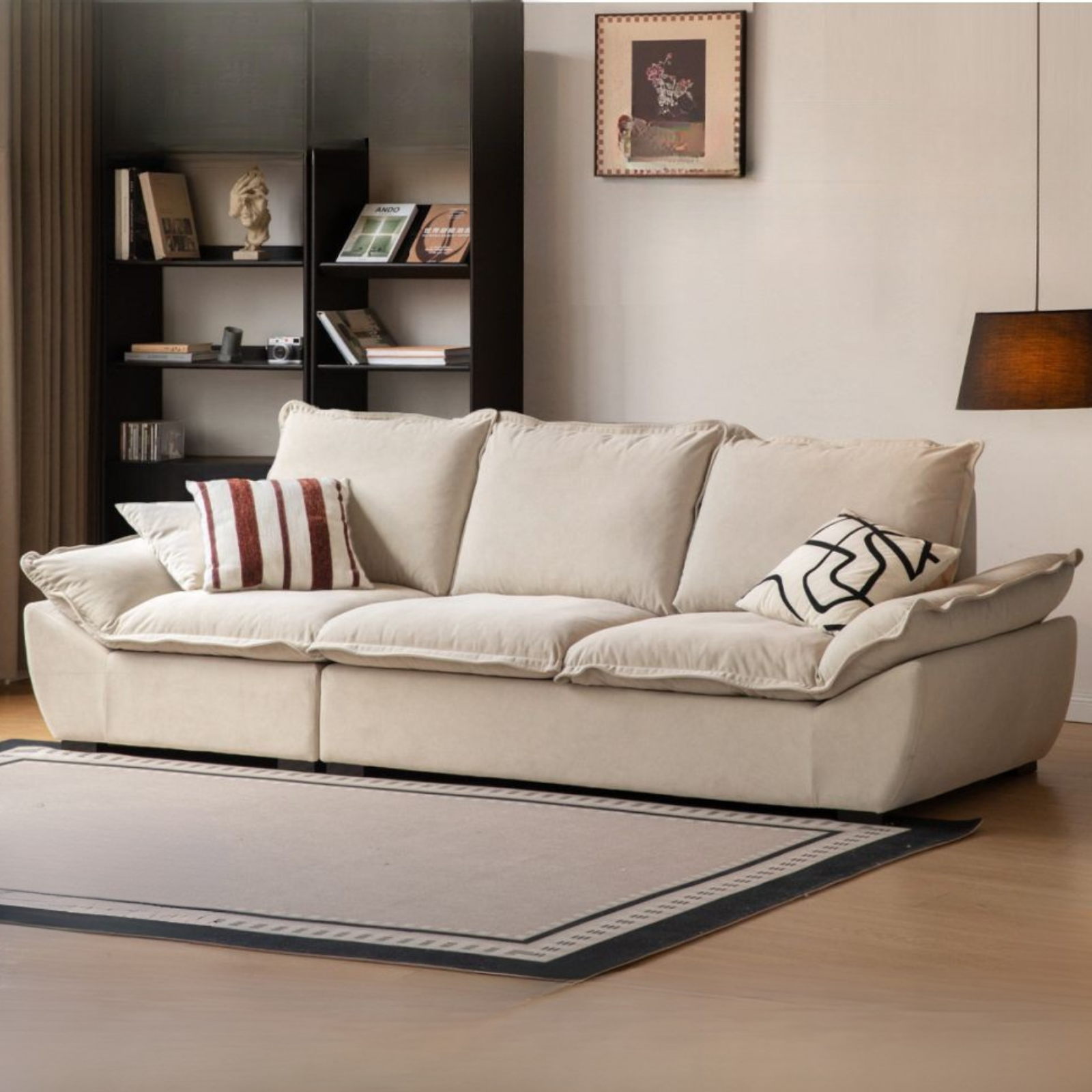 Cream Style Fabric Sofa with Pet-Friendly Scratch-Resistant Fabric, Fully Removable and Washable Design